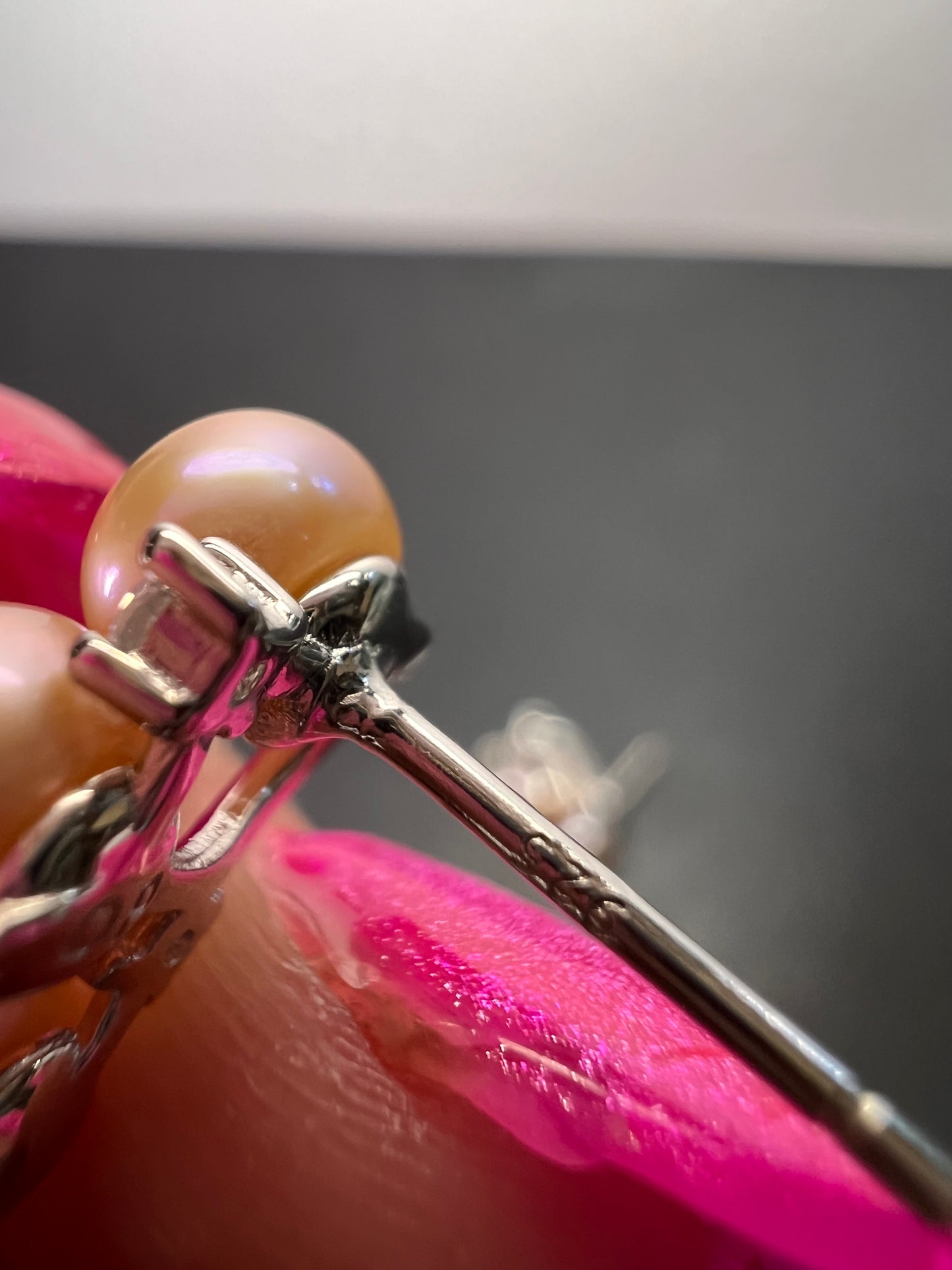 Pink Cultured Freshwater Pearl and White Cubic Zirconia Rhodium Over Sterling Silver Earrings