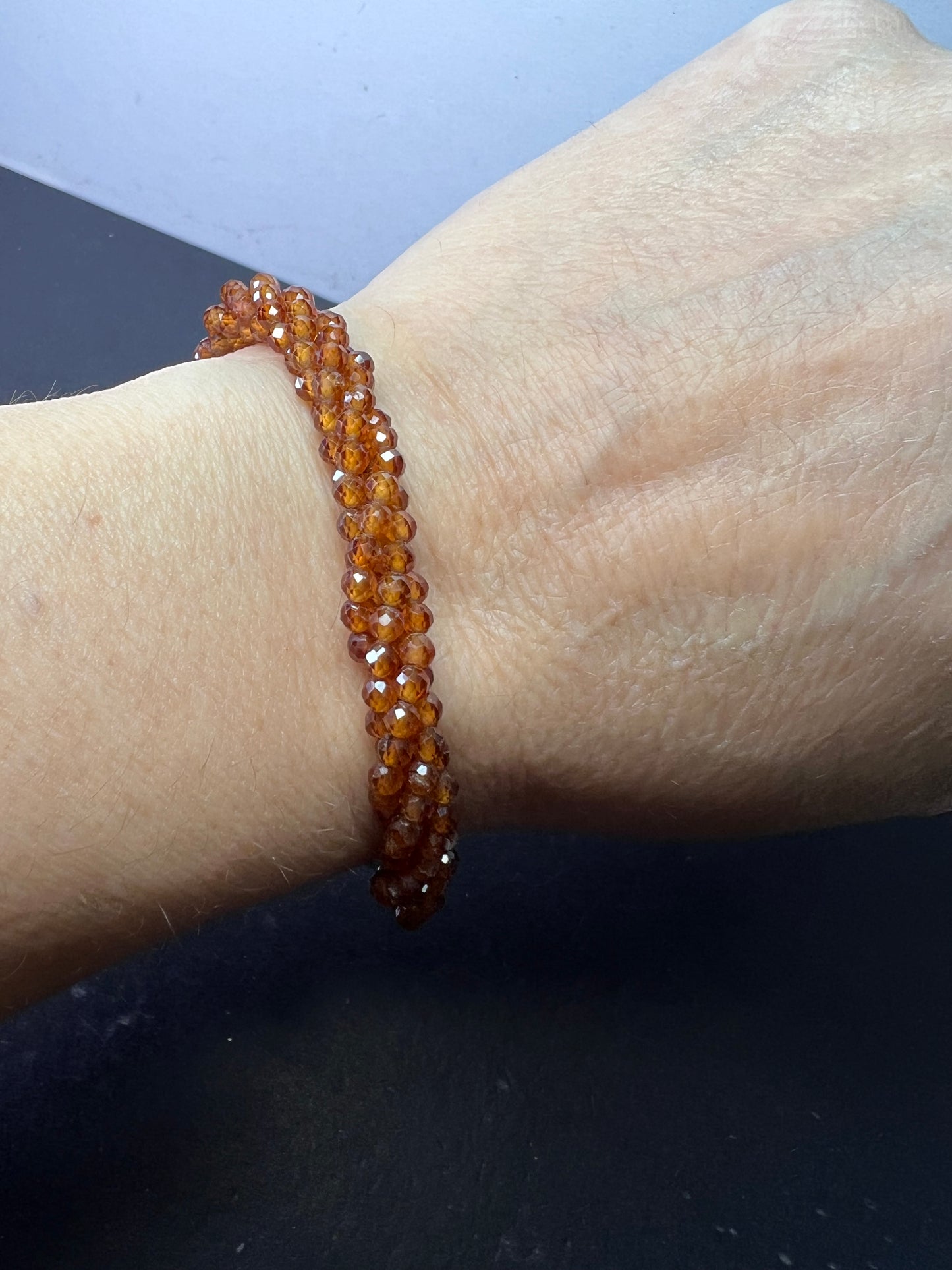 Hessonite garnet 4 strand bracelet with sterling clasp 7 inches