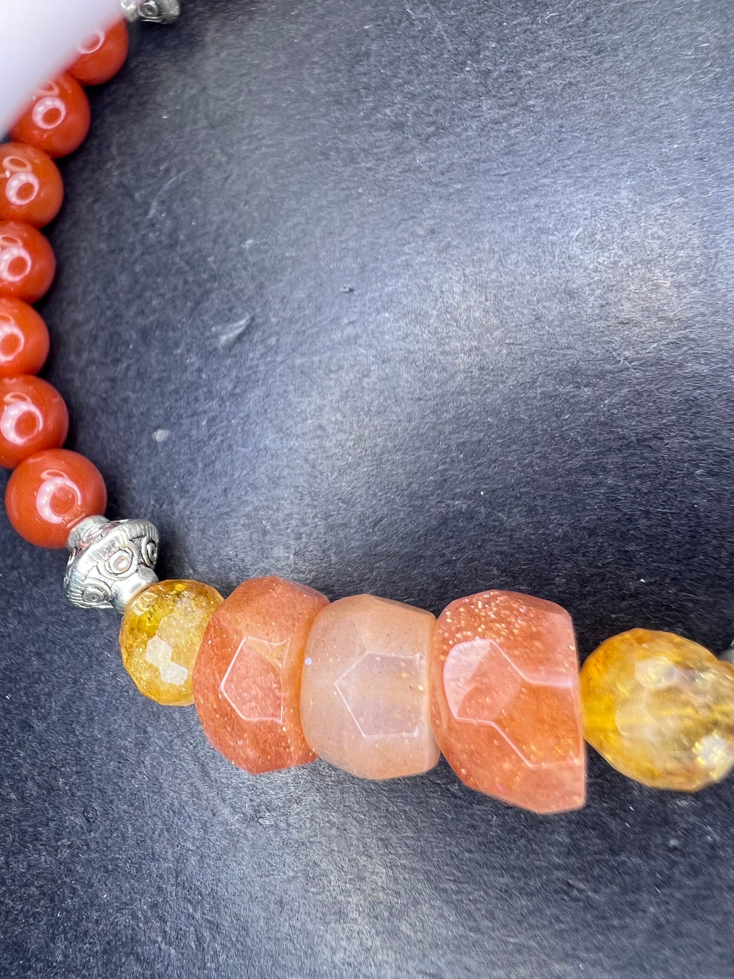 Carnelian, citrine , and sunstone stretch bracelet 7 inch