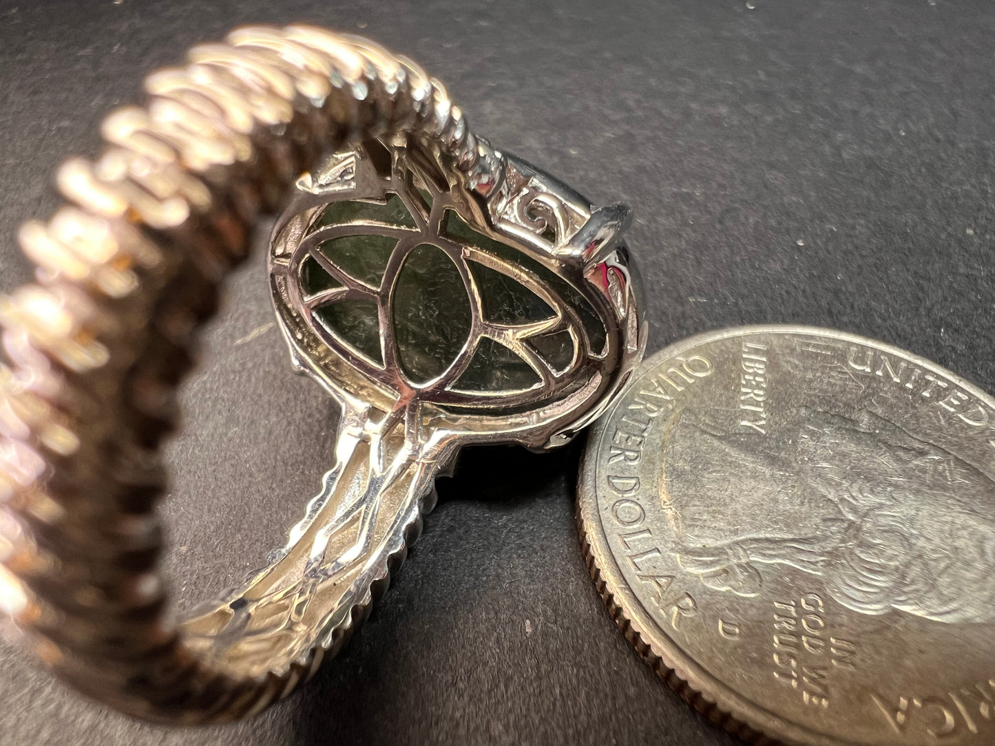 NEW labradorite ring in platinum over brass size 8