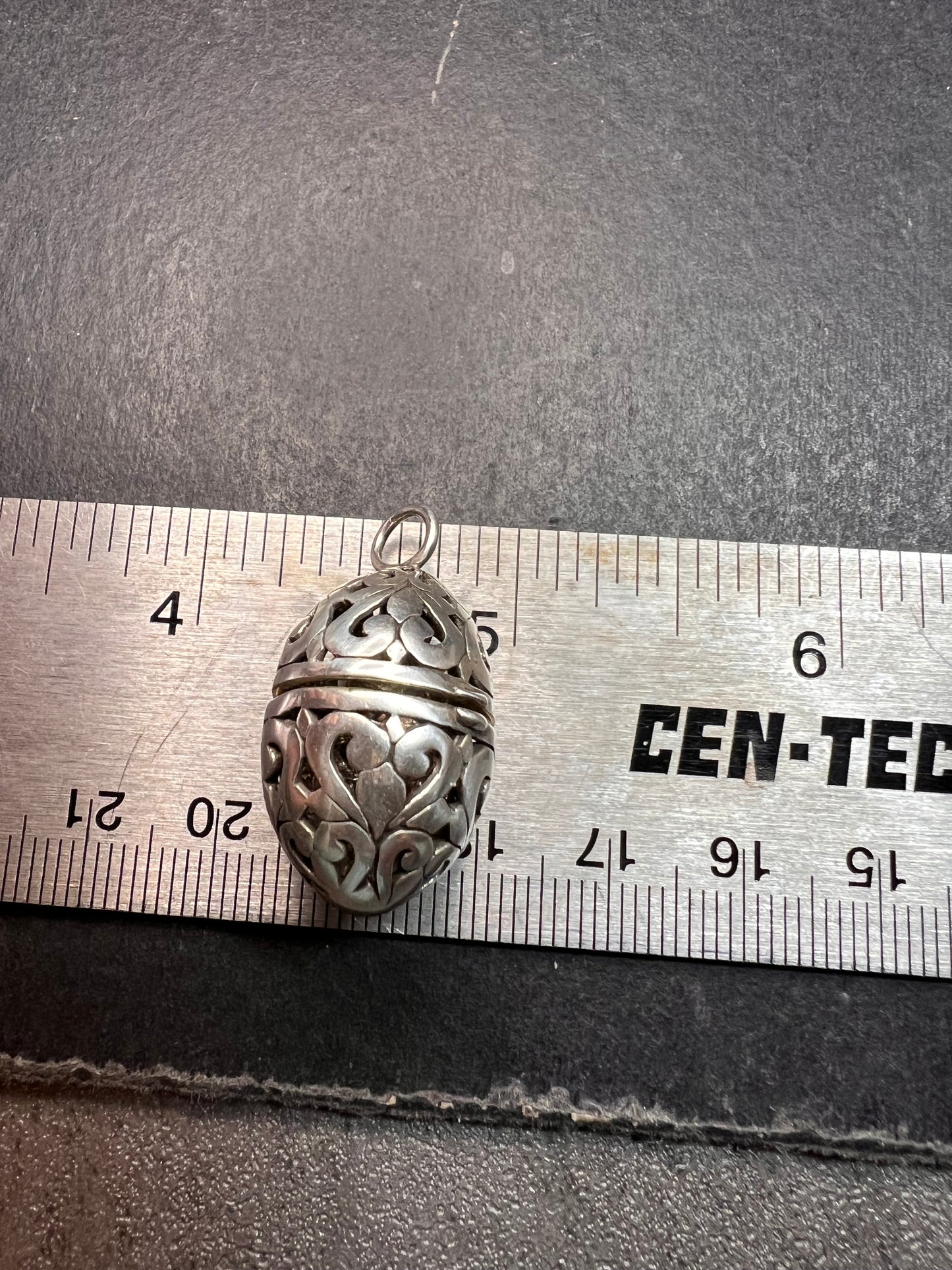 Vintage Sterling Silver Filigree Egg Locket Charm