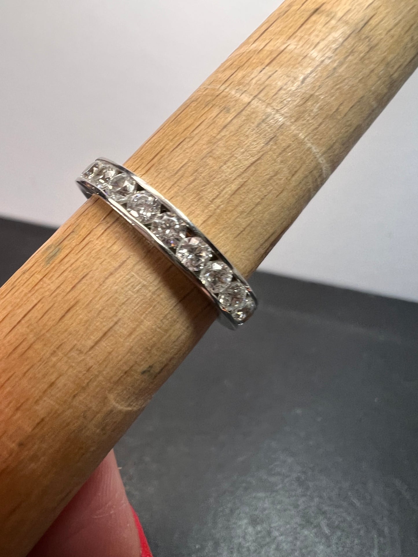 CZ eternity stacker band ring in rhodium over sterling silver size 8