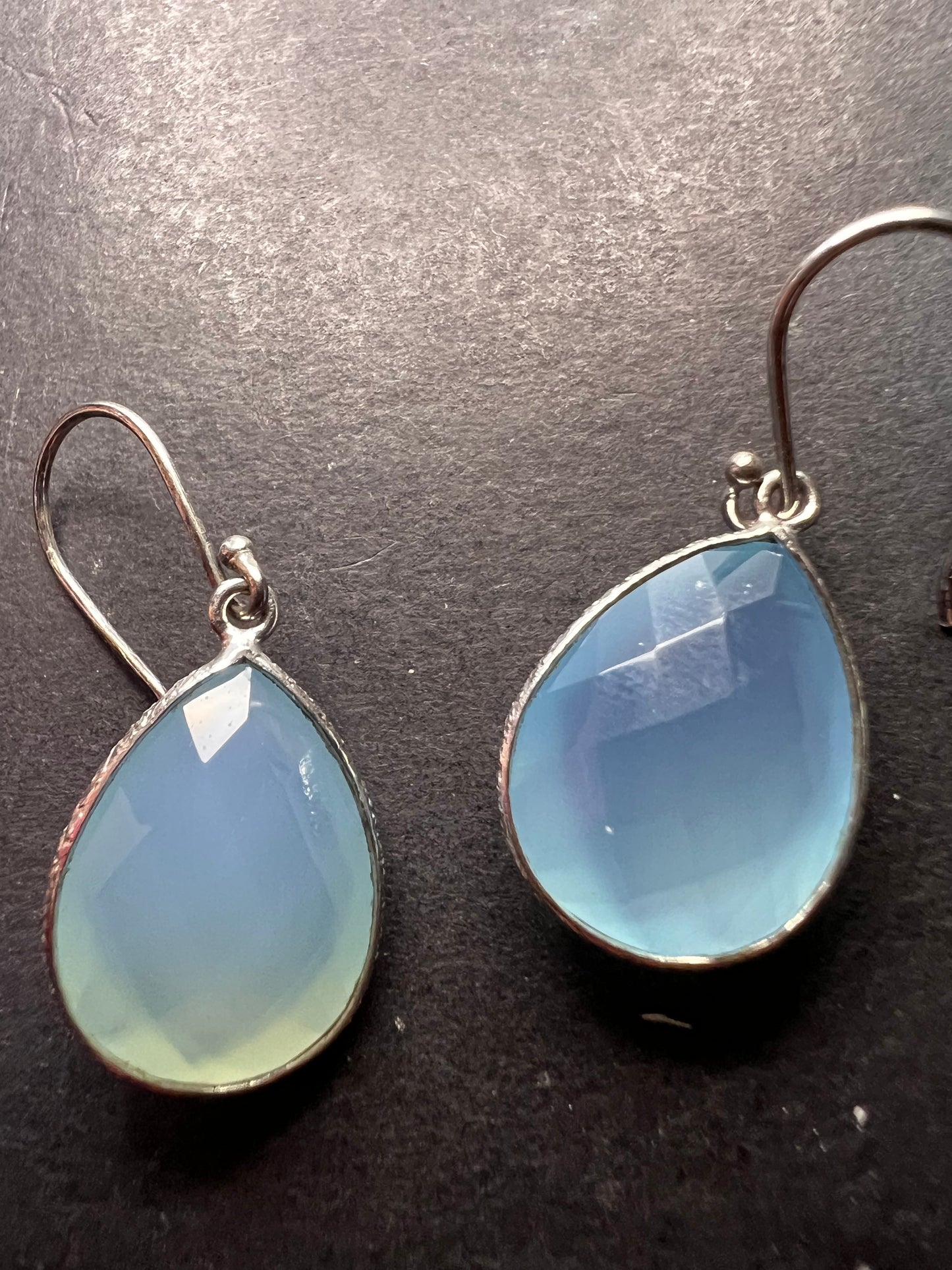 Aqua chalcedony sterling silver teardrop earrings