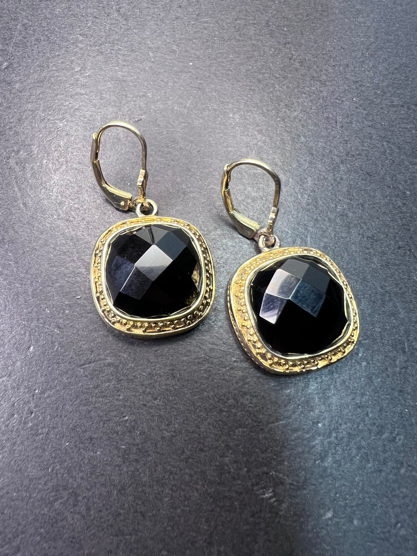 Black onyx vermeil lever back earrings