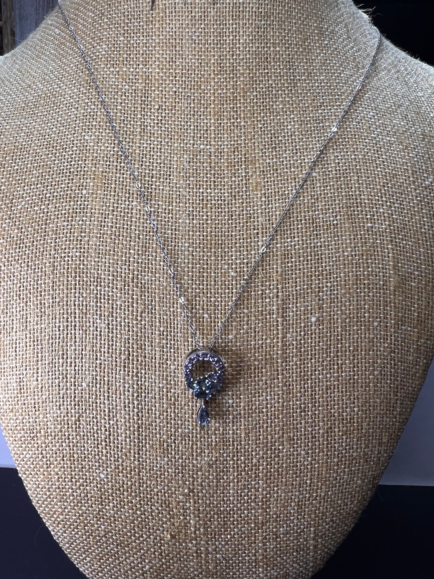 Tanzanite and aquamarine sterling silver pendant necklace with chain