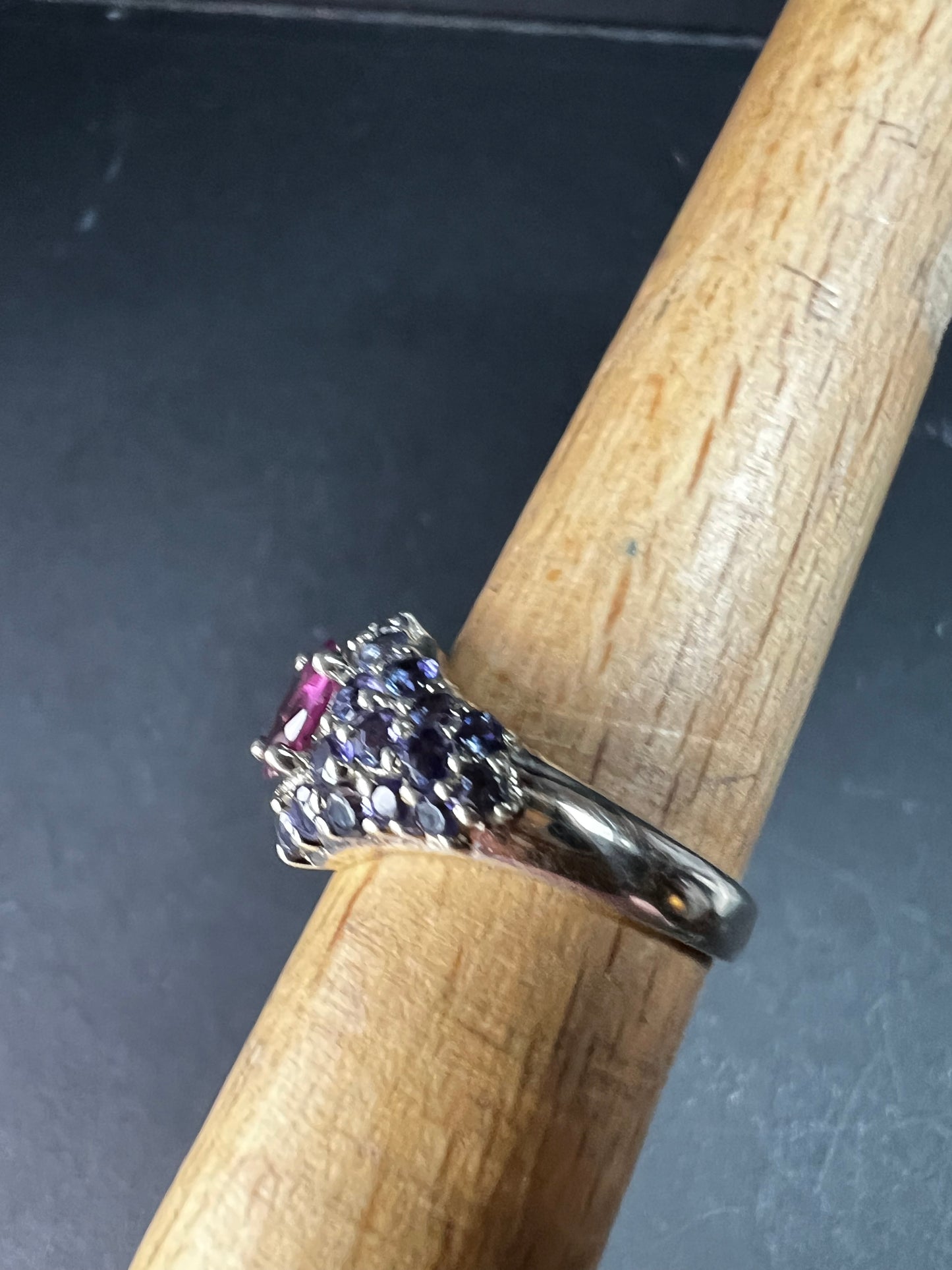Pink Tourmaline Tanzanite Sterling Silver Cluster Ring Size 7