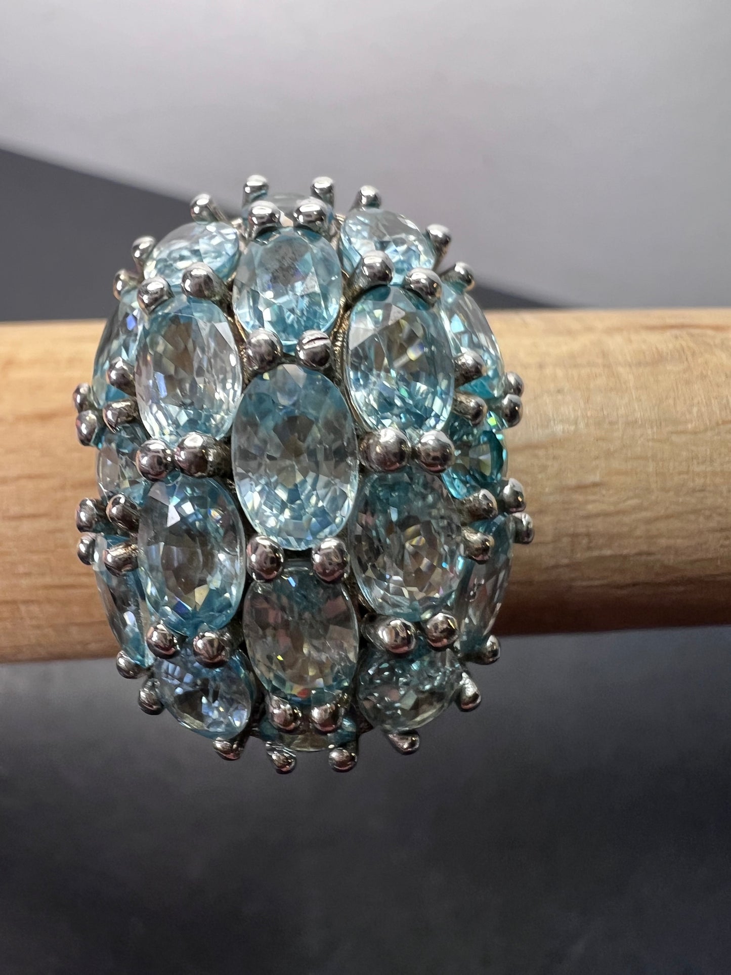 Blue topaz sterling silver cluster statement ring size 9