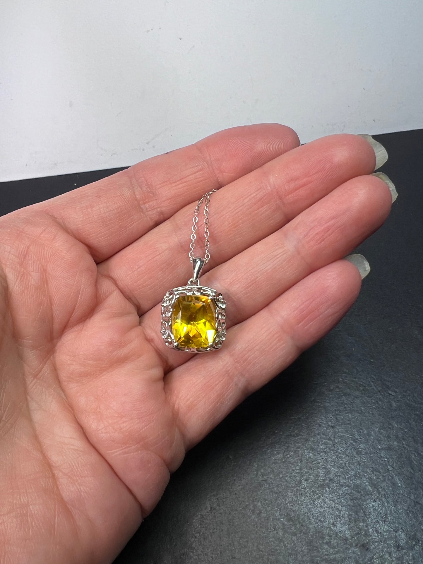 Lemon Quartz Sterling silver pendant and 20 inch chain necklace