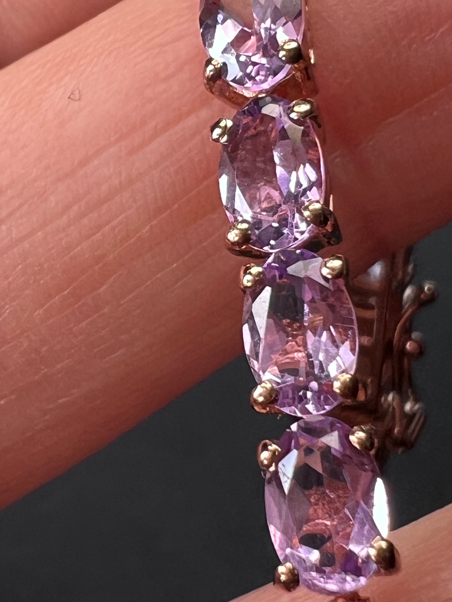 Rose de France amethyst tennis bracelet in 18k rose gold over sterling