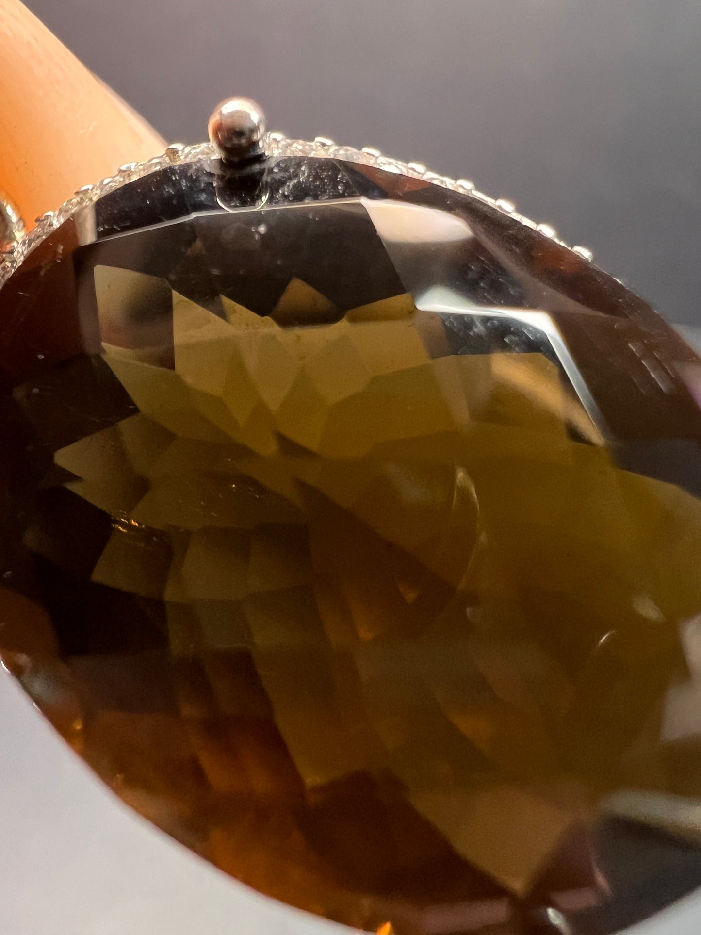 Sterling Cognac Quartz Pendant Necklace | 24” Adjustable Ball Chain