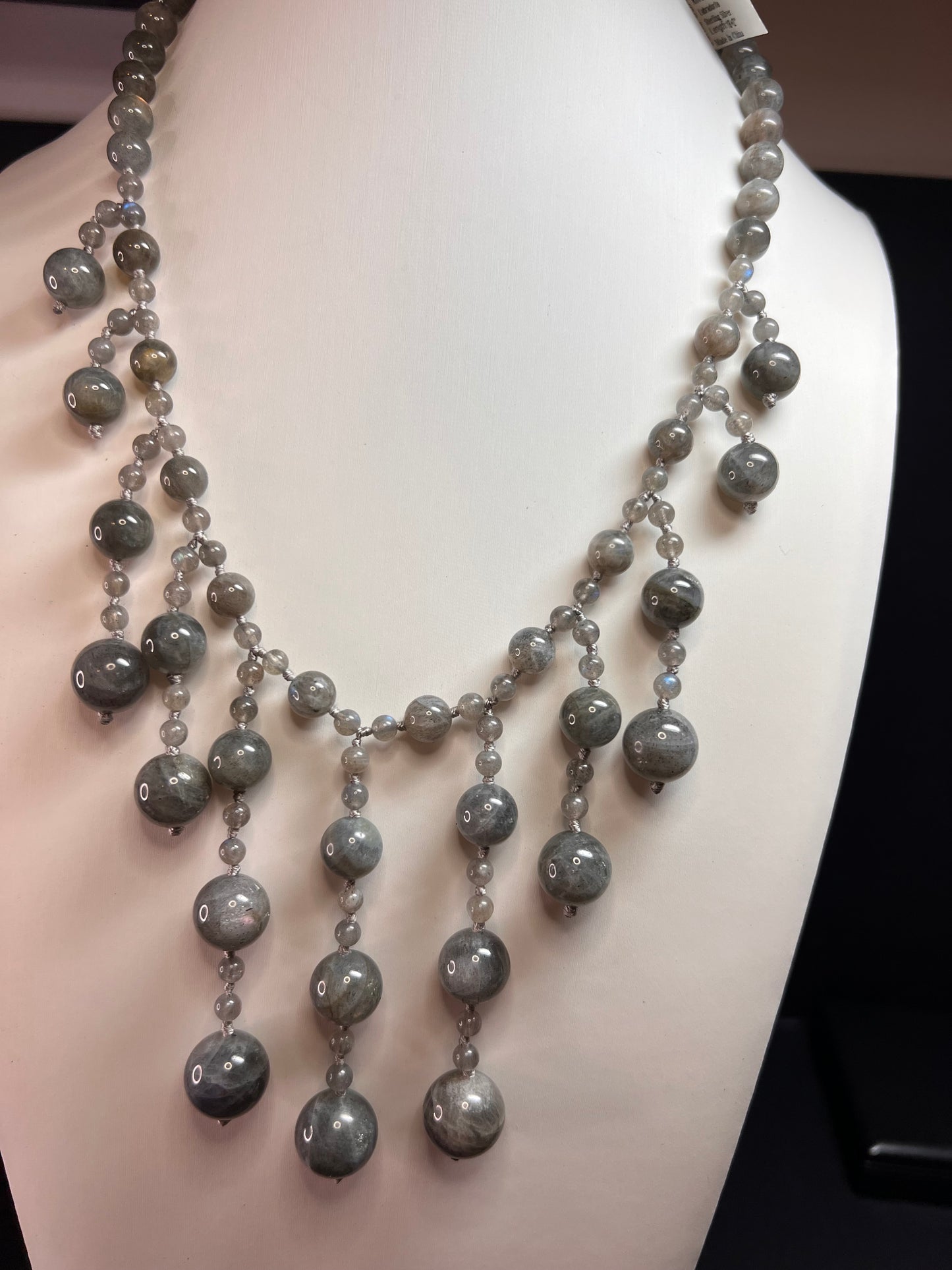 NEW labradorite bib statement necklace with sterling silver clasp