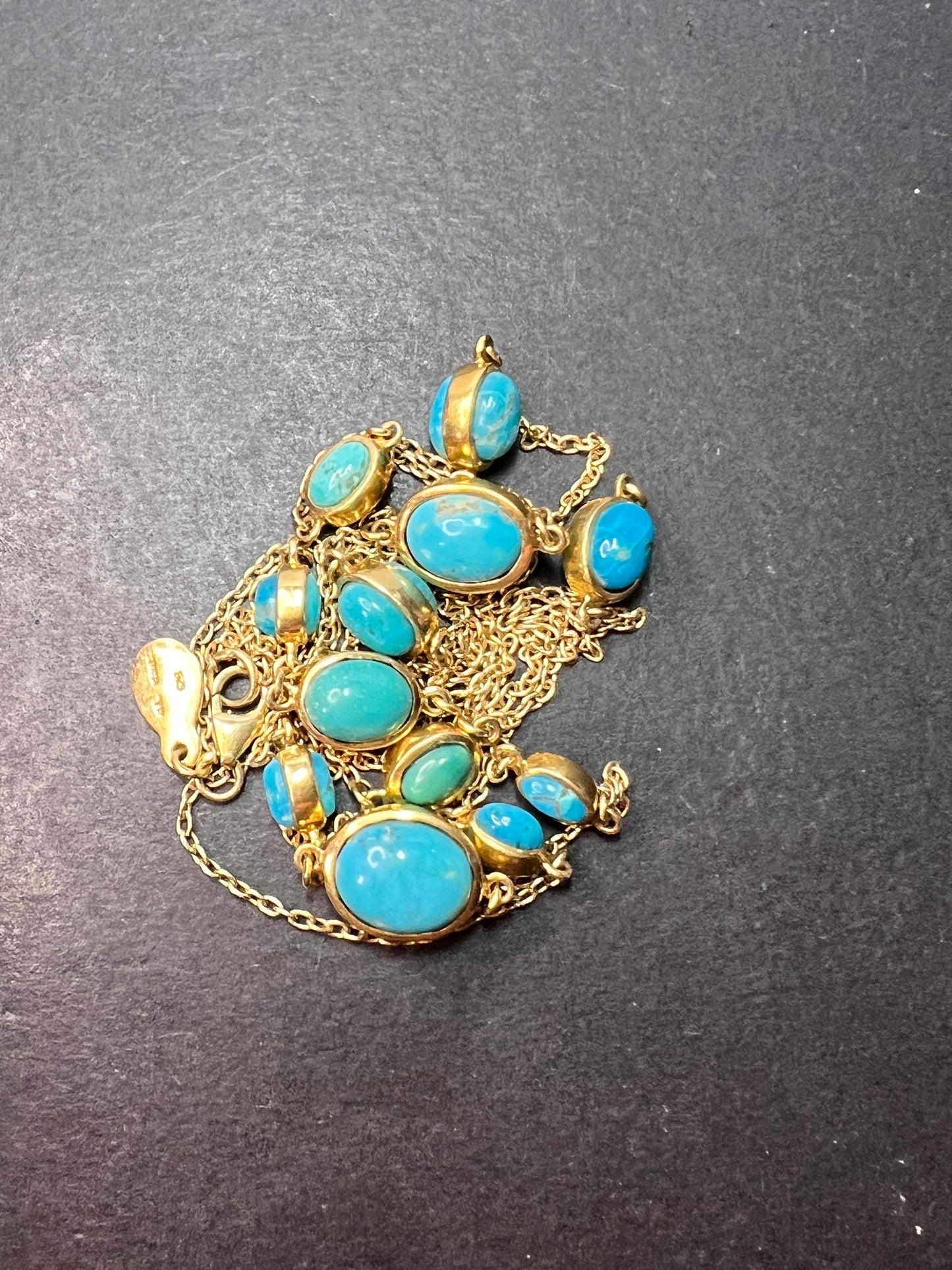 Turquoise 36 inch station necklace in vermeil yellow gold over sterling silver