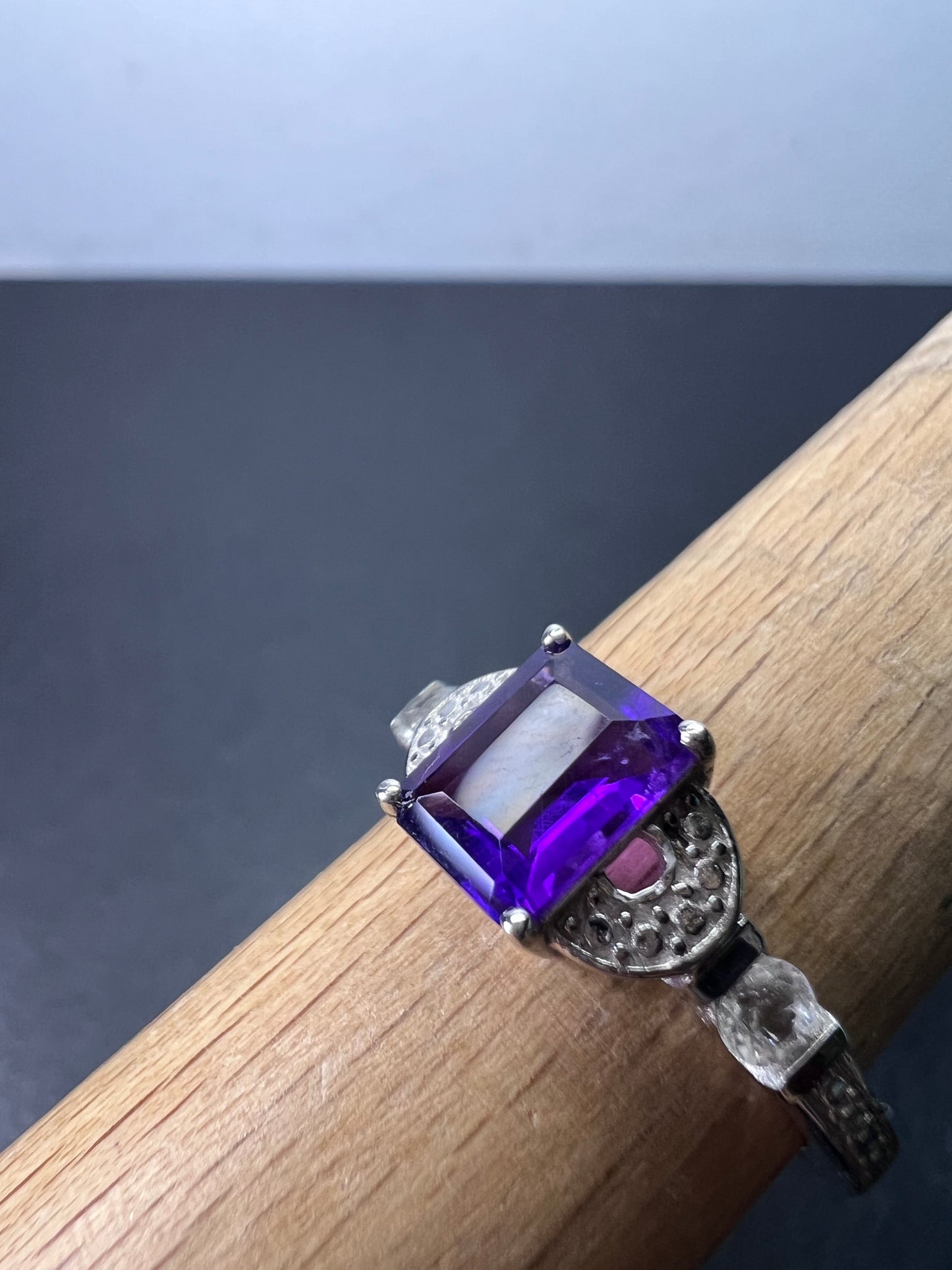 Amethyst and white topaz sterling silver ring size 9