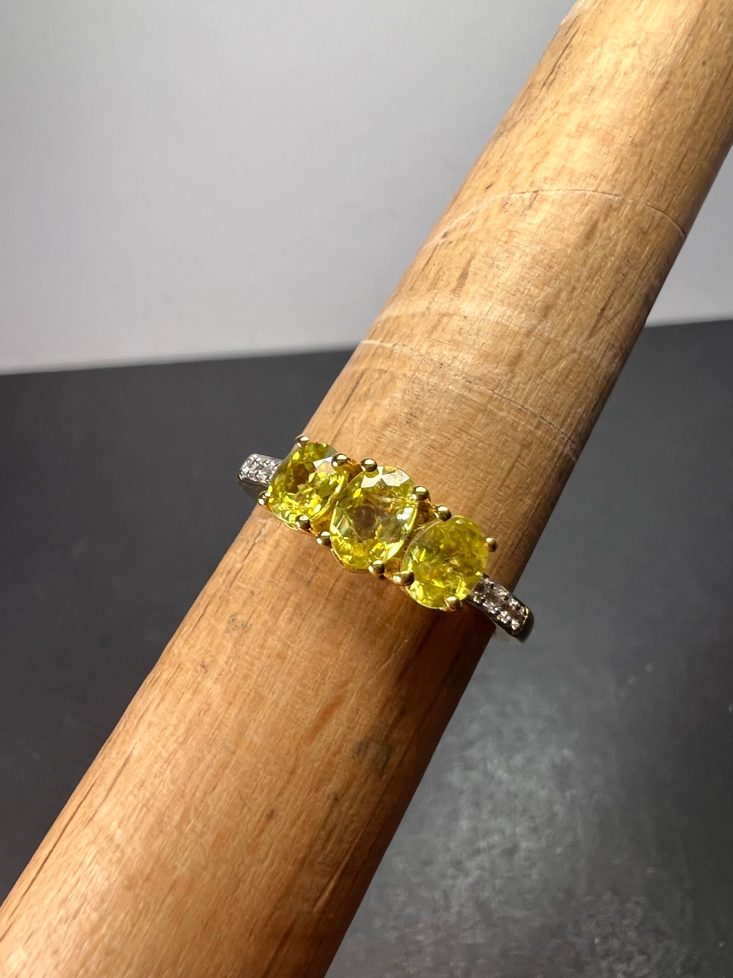 Sava sphene and white zircon triple stone ring in vermeil yellow gold over sterling silver size 8 *NEW*