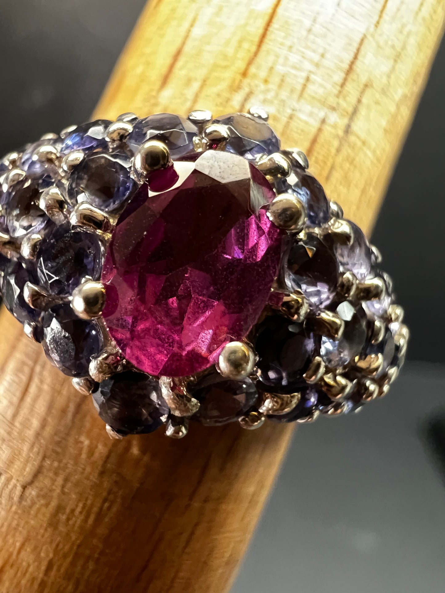 Pink Tourmaline Tanzanite Sterling Silver Cluster Ring Size 7