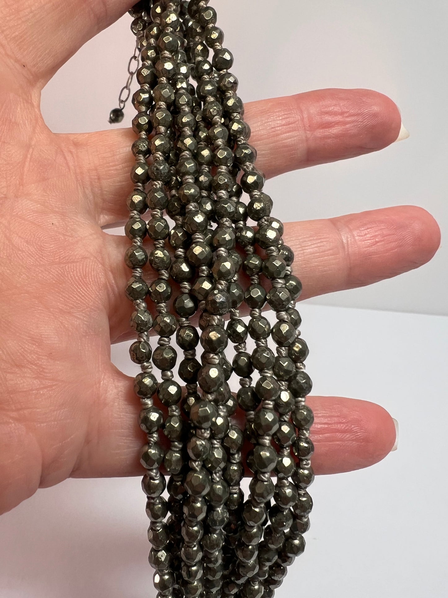 NEW pyrite multi strand necklace with sterling silver clasp