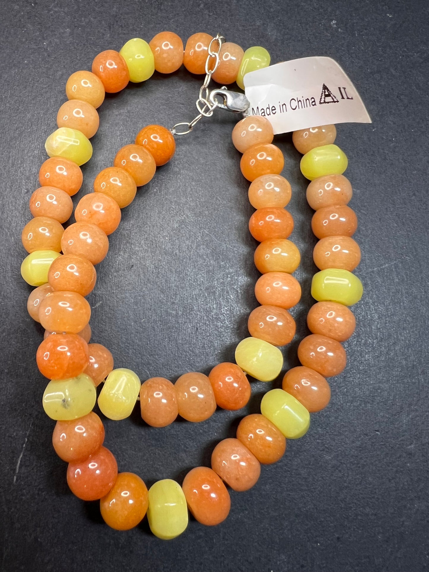 NEW Peach aventurine and lemon serpentine necklace with sterling silver clasp