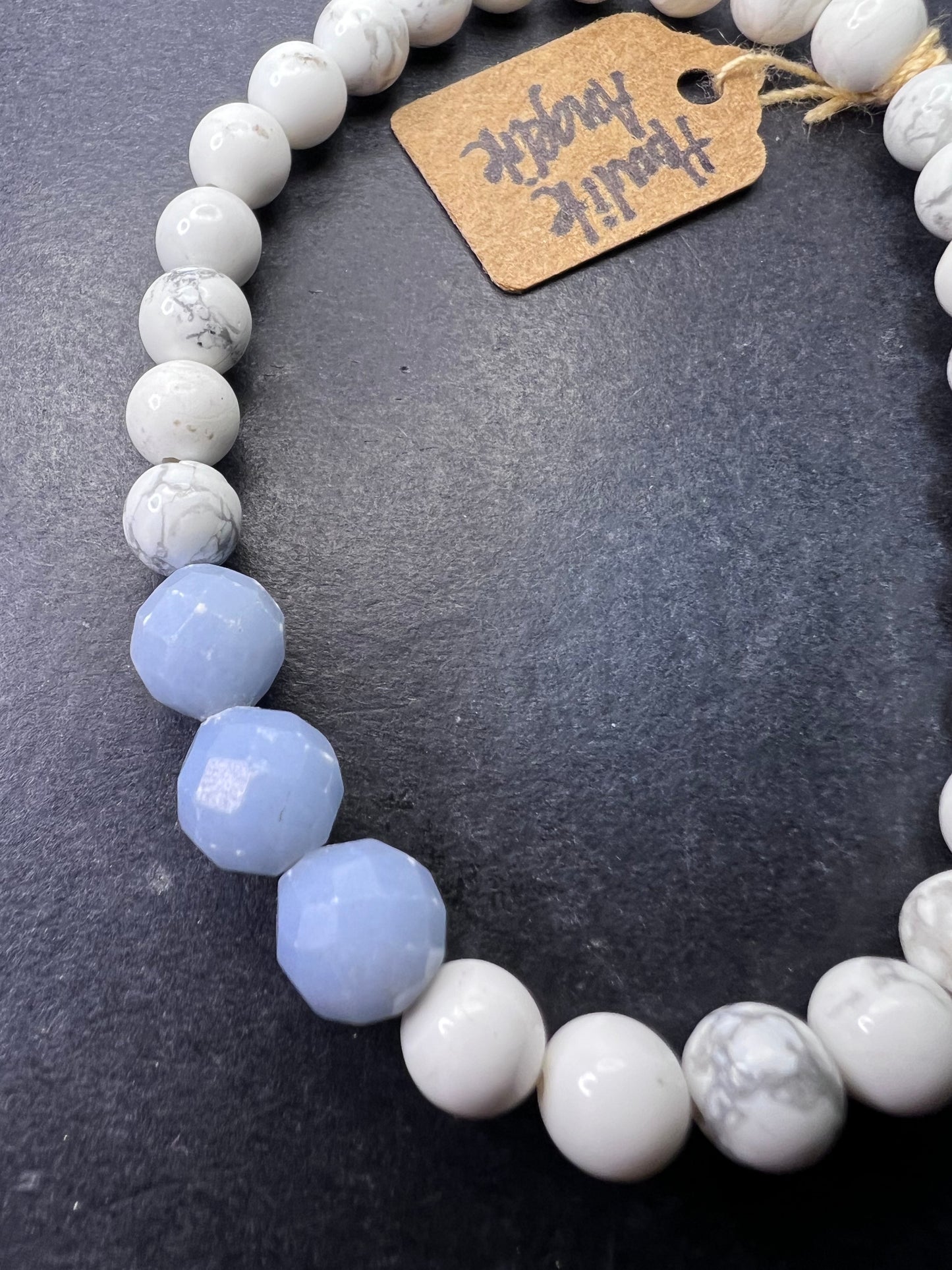 Howlite and Angelite stretch bracelet 7 inch