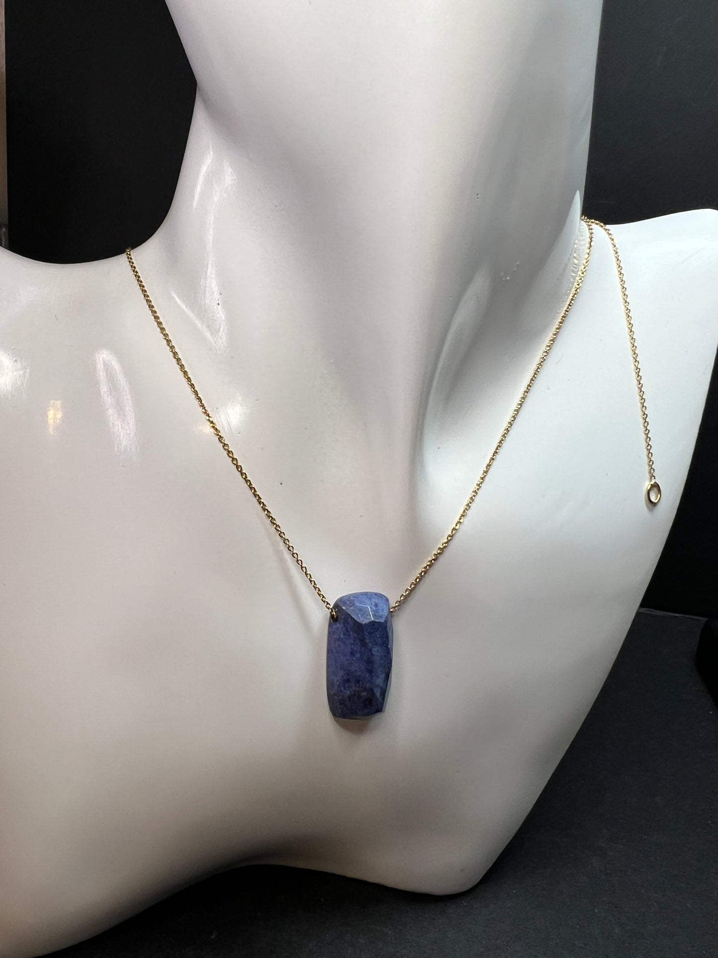 Dumortierite Pendant Necklace 23” Gold Over 925 Italy Adjustable