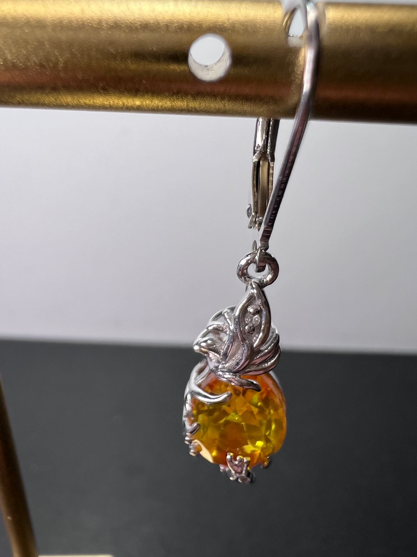 Lemon yellow treated quartz sterling silver drop earrings