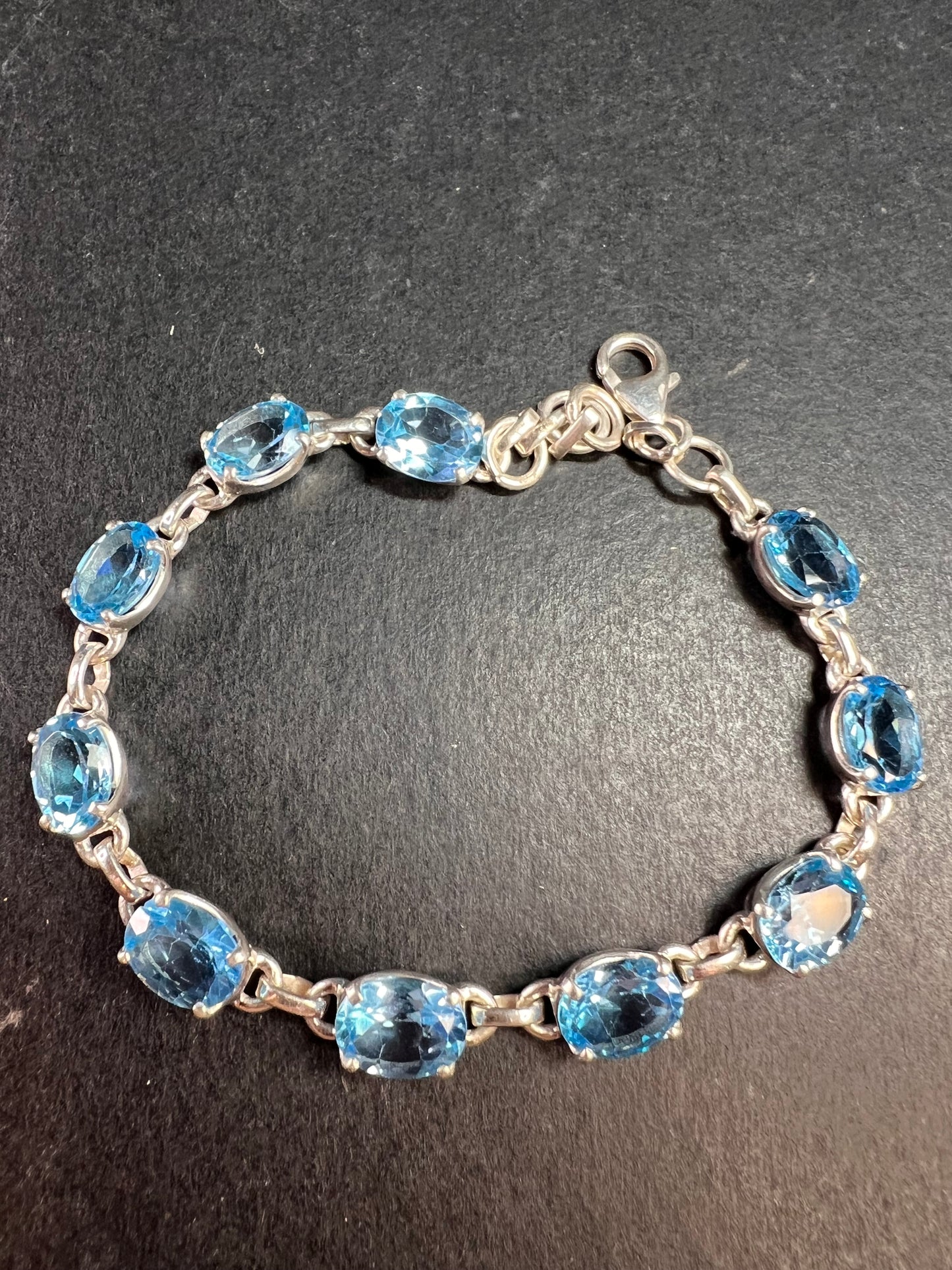 Vintage dead stock Swiss blue topaz sterling silver 8 inch bracelet