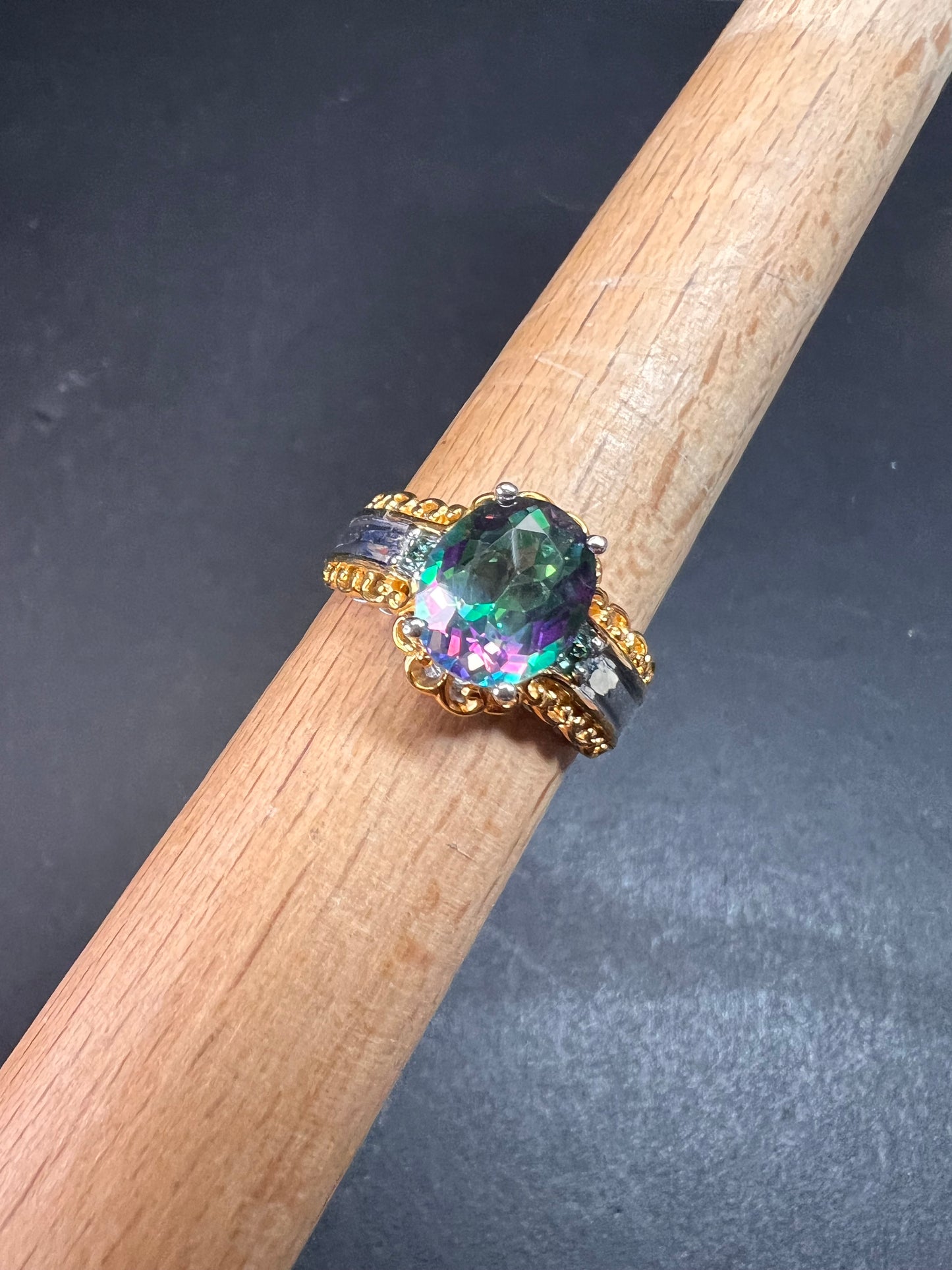 NEW green mystic topaz two toned sterling silver ring size 8