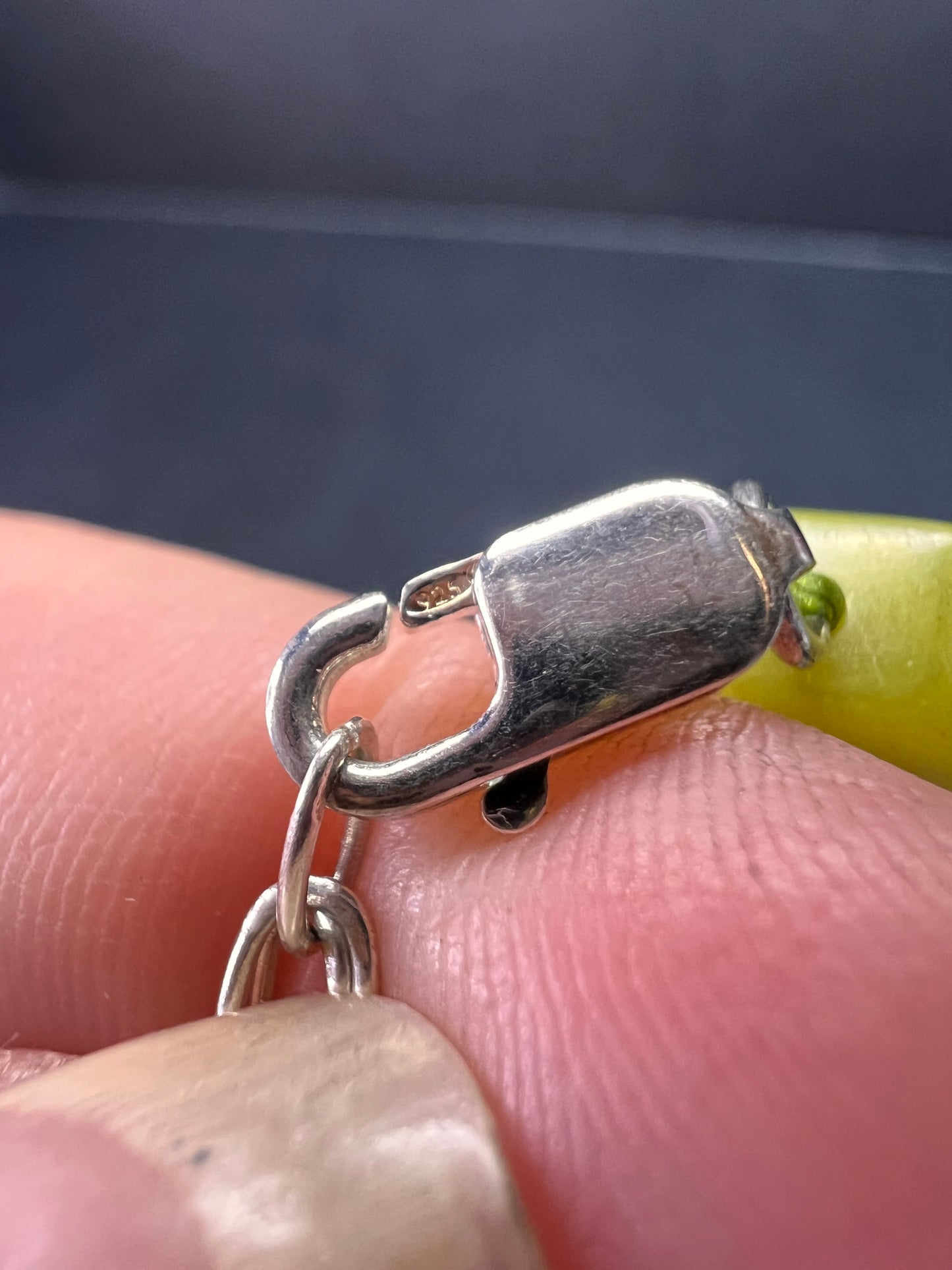 NEW olive serpentine necklace with sterling silver clasp