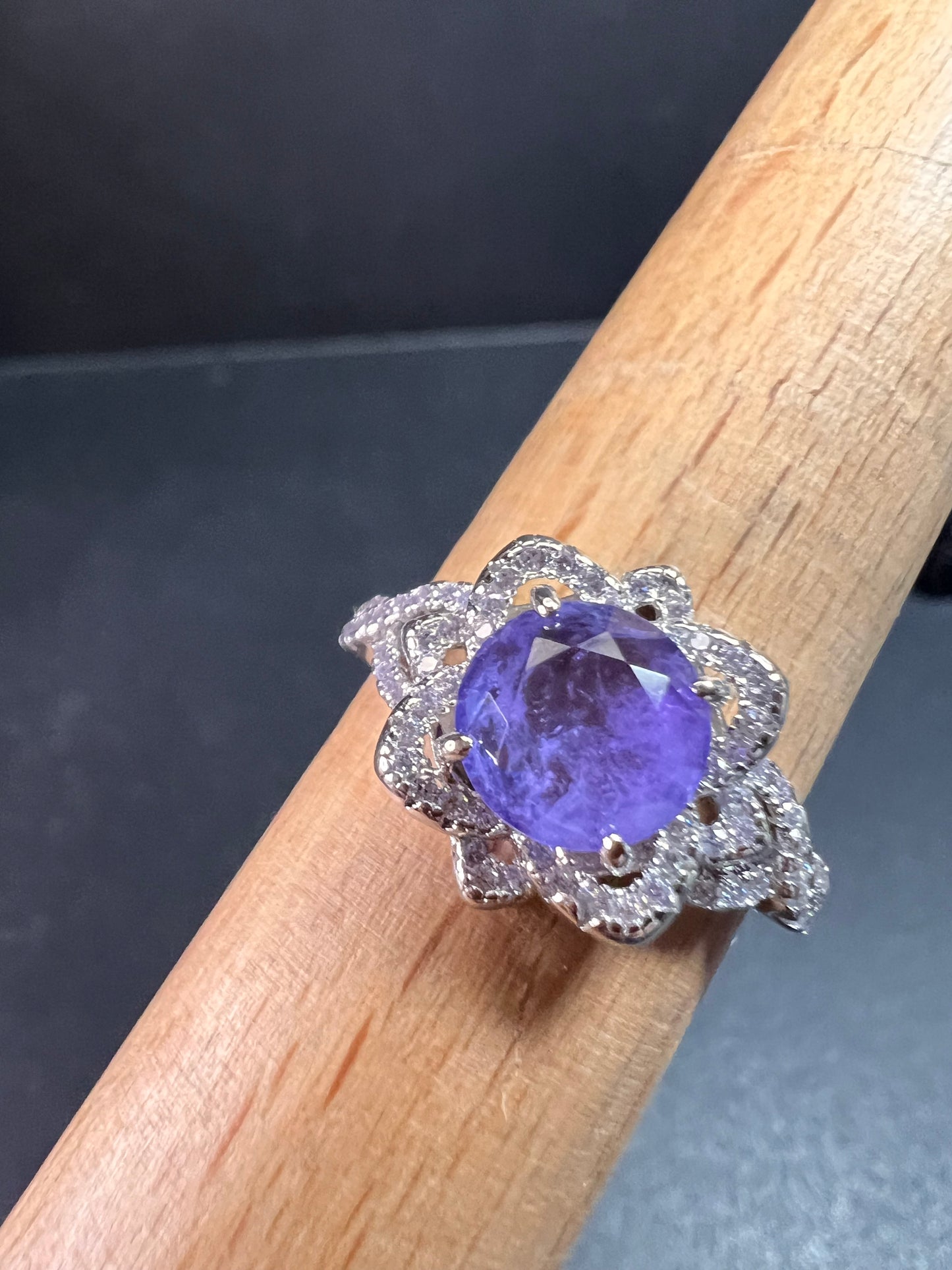 New Bomb Party Sterling Silver Lavender Simulated Amethyst Dinner Ring Sz 9