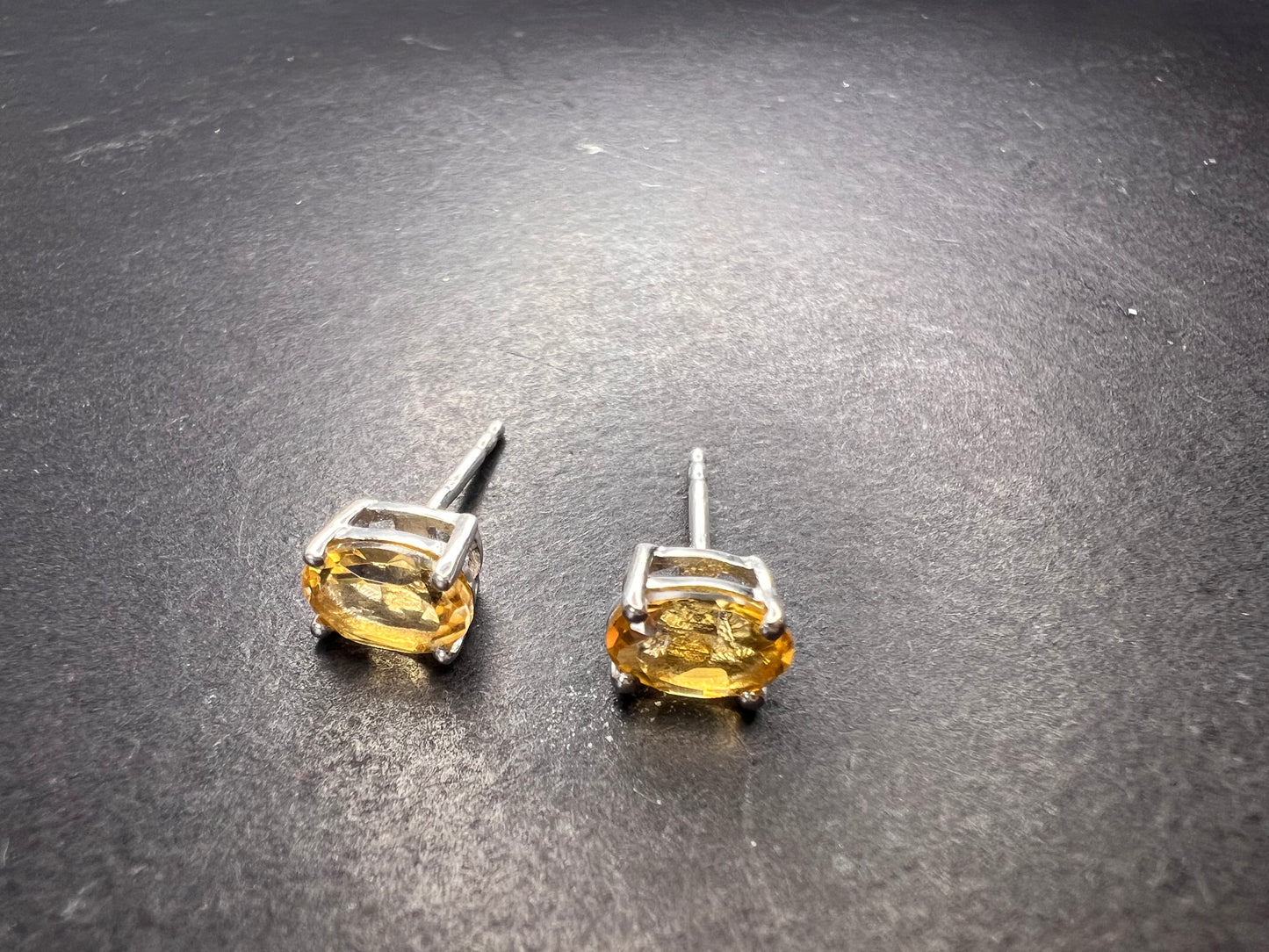 Brazilian citrine platinum over sterling silver solitaire stud earrings *NEW*