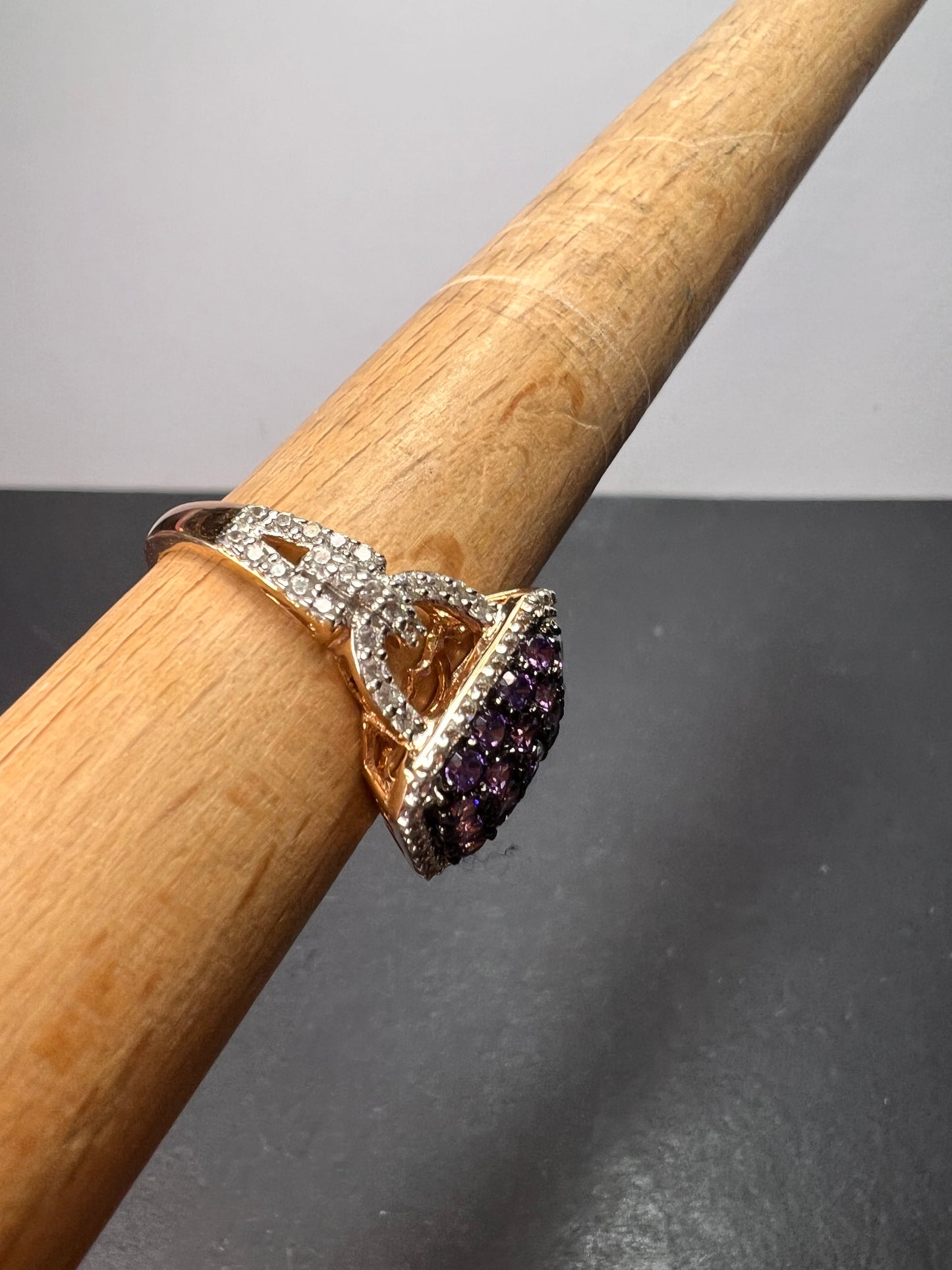 Bella Luce purple and white CZ rose gold over sterling silver cocktail ring size 9