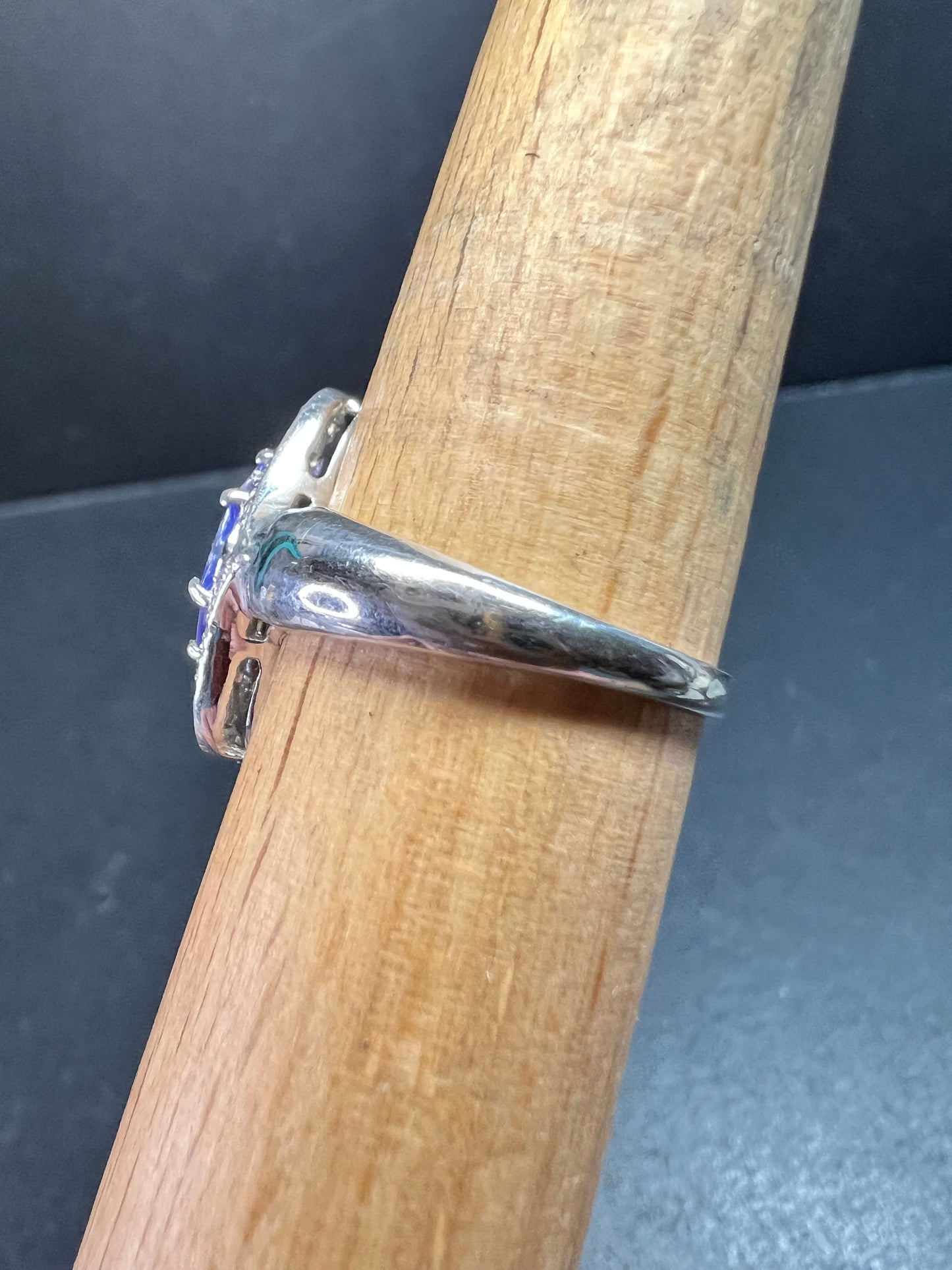Vintage Tanzanite Diamond Sterling Silver Marquise Ring Size 9