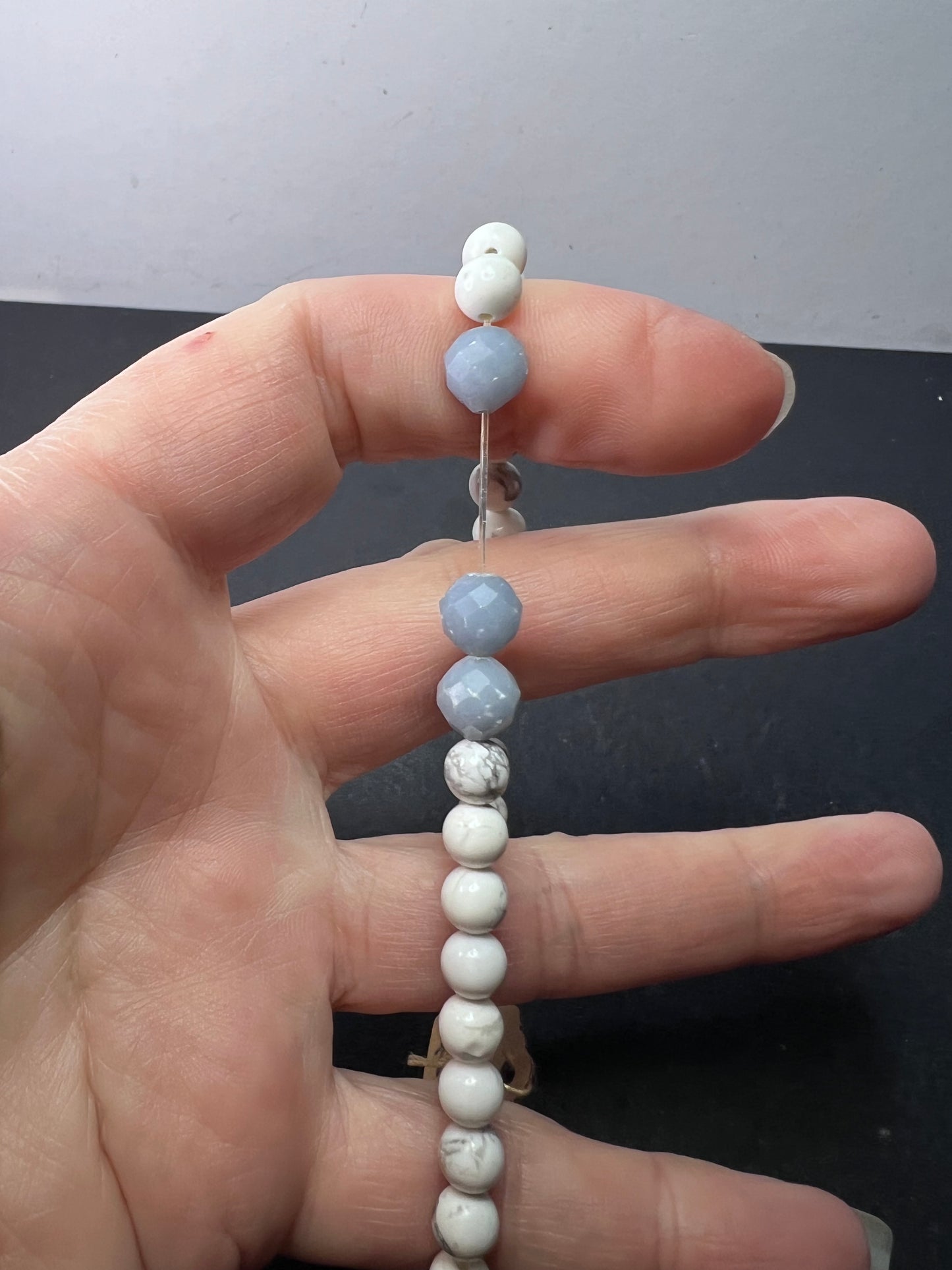 Howlite and Angelite stretch bracelet 7 inch