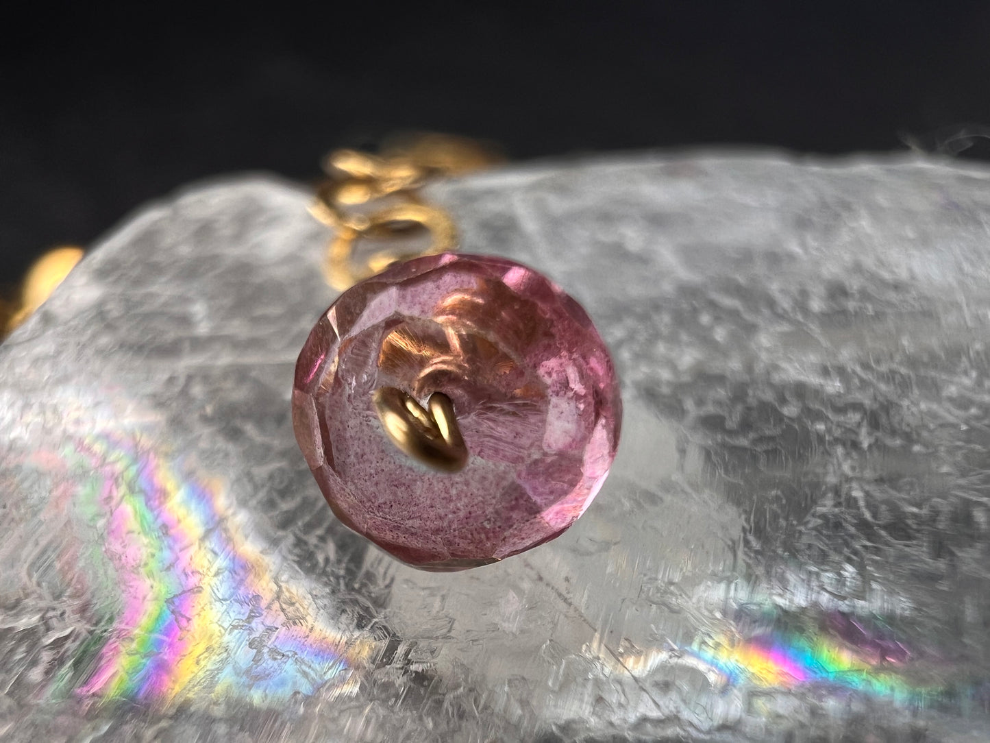 Gold Filled Necklace with Baroque Pearl and Pink Faceted Gemstone Beads