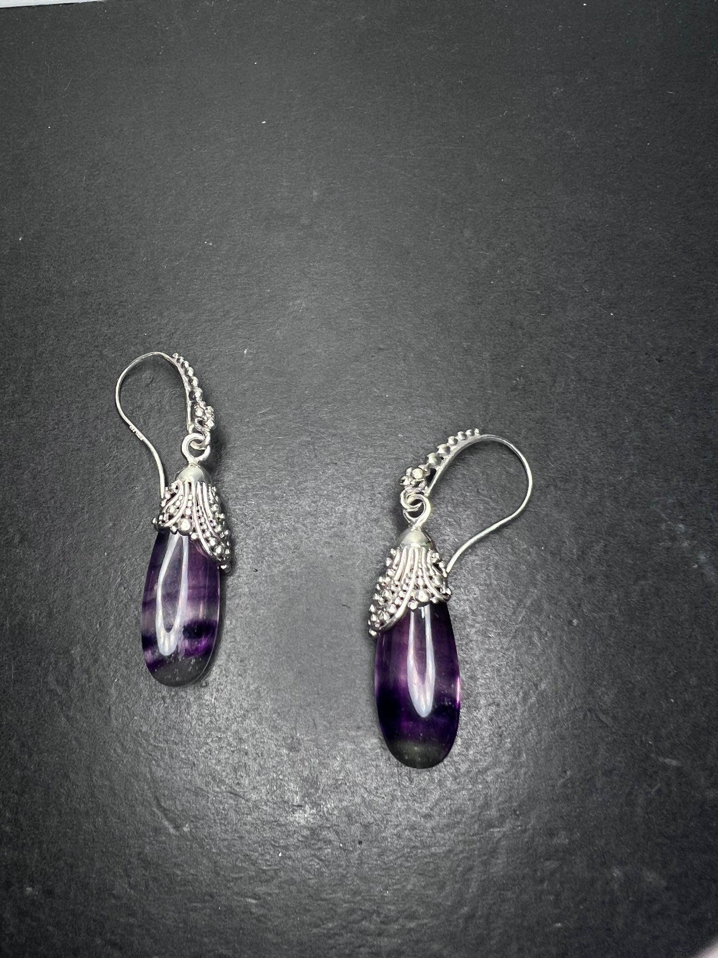 SARDA fluorite teardrop Bali sterling silver dangle earrings *NEW*