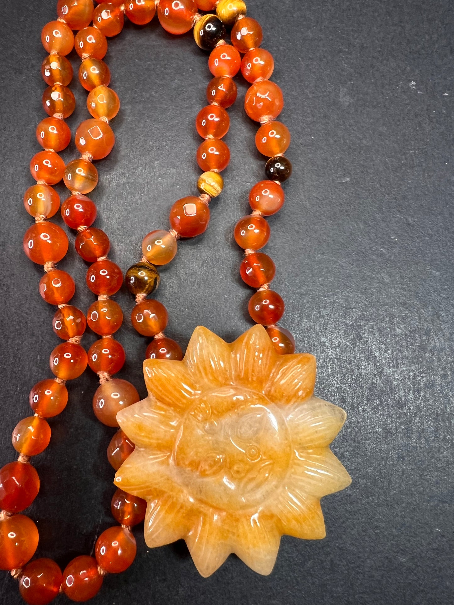 NEW carnelian multi stone sunface knotted necklace