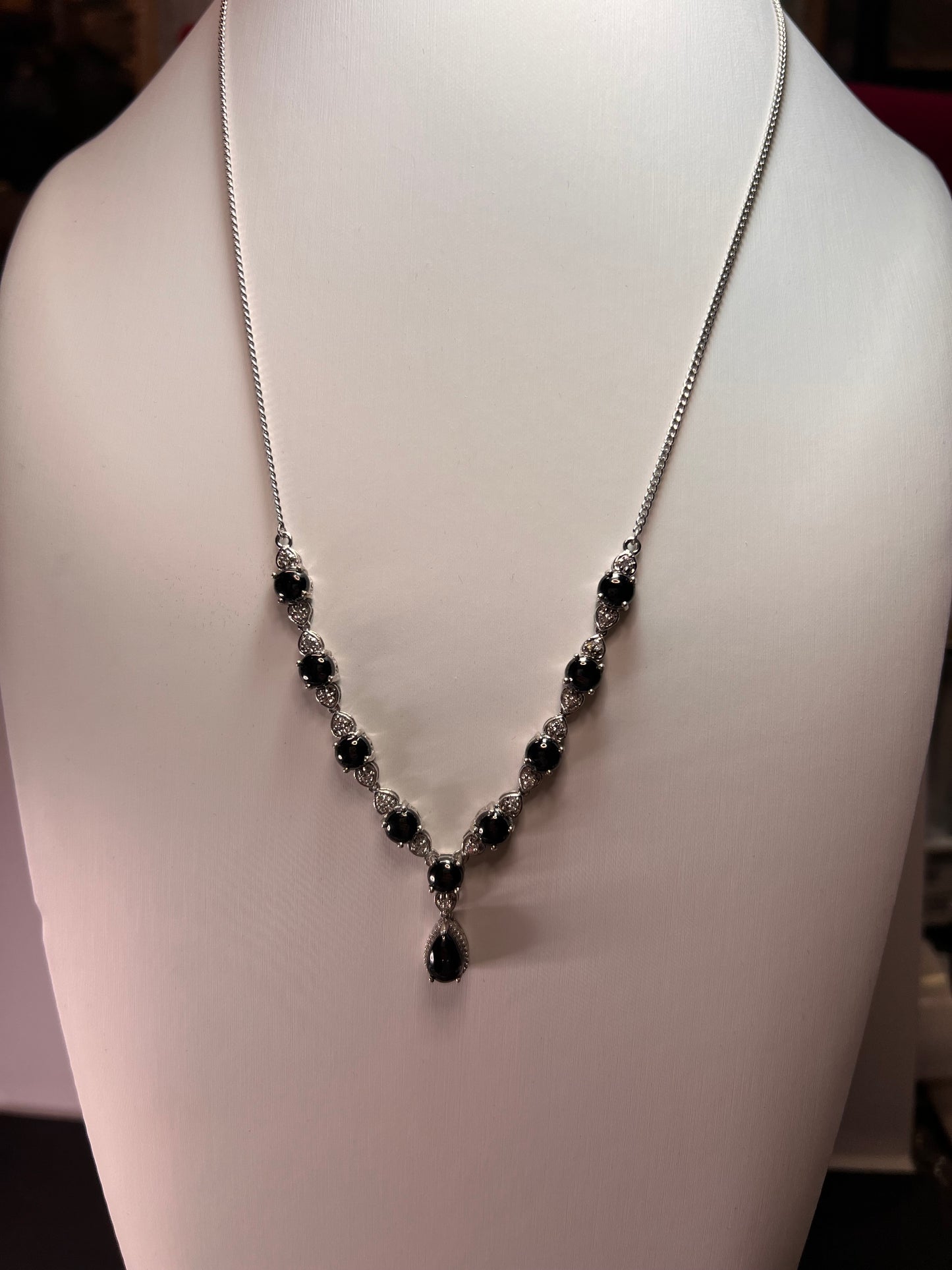 Shungite and white topaz necklace in sterling silver