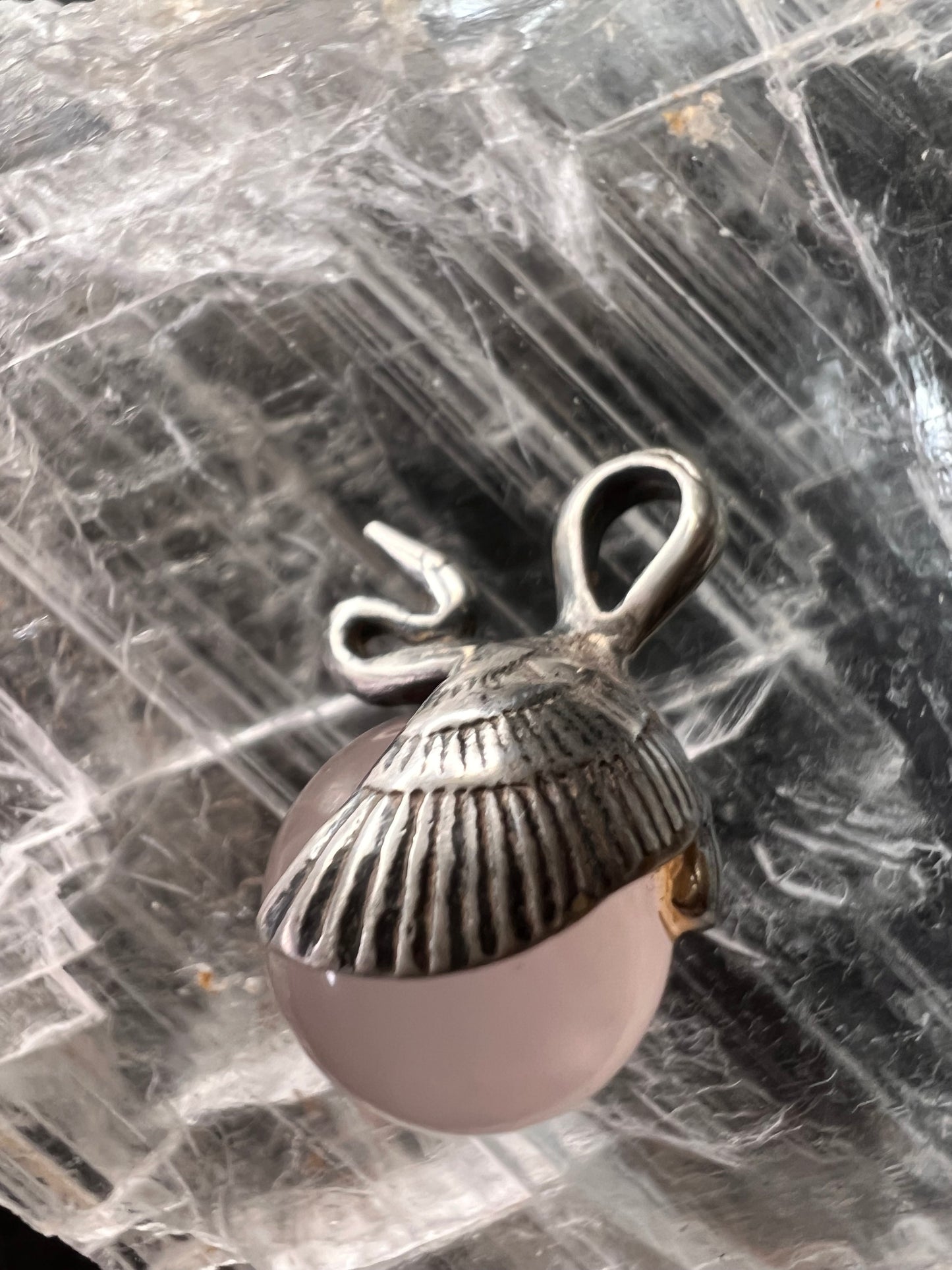 Vintage Sterling Silver Crane Bennu Rose Quartz Pendant | Dead Stock