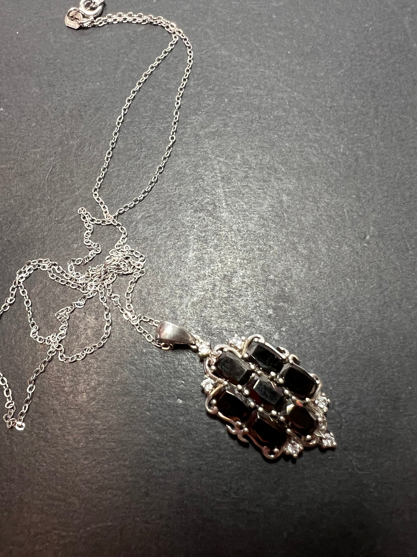 Elite shungite and white topaz sterling silver pendant and chain necklace