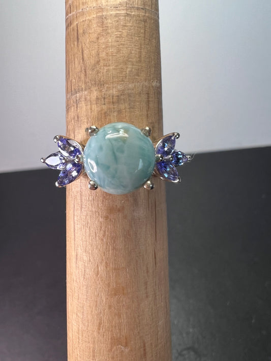 Larimar and tanzanite sterling silver ring size 9