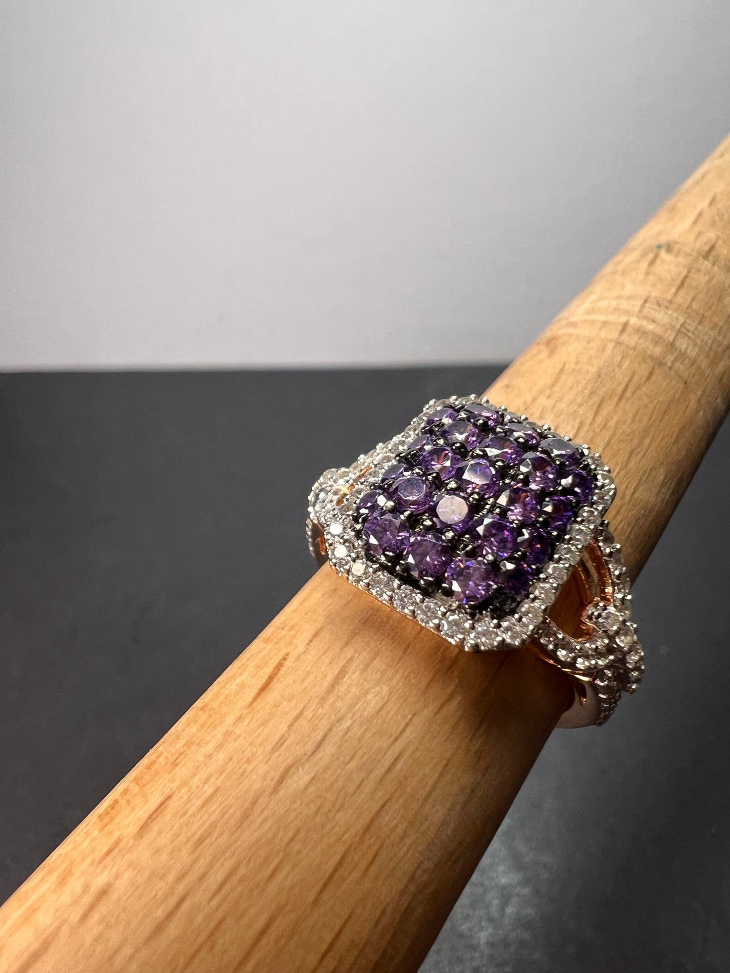 Bella Luce purple and white CZ rose gold over sterling silver cocktail ring size 9