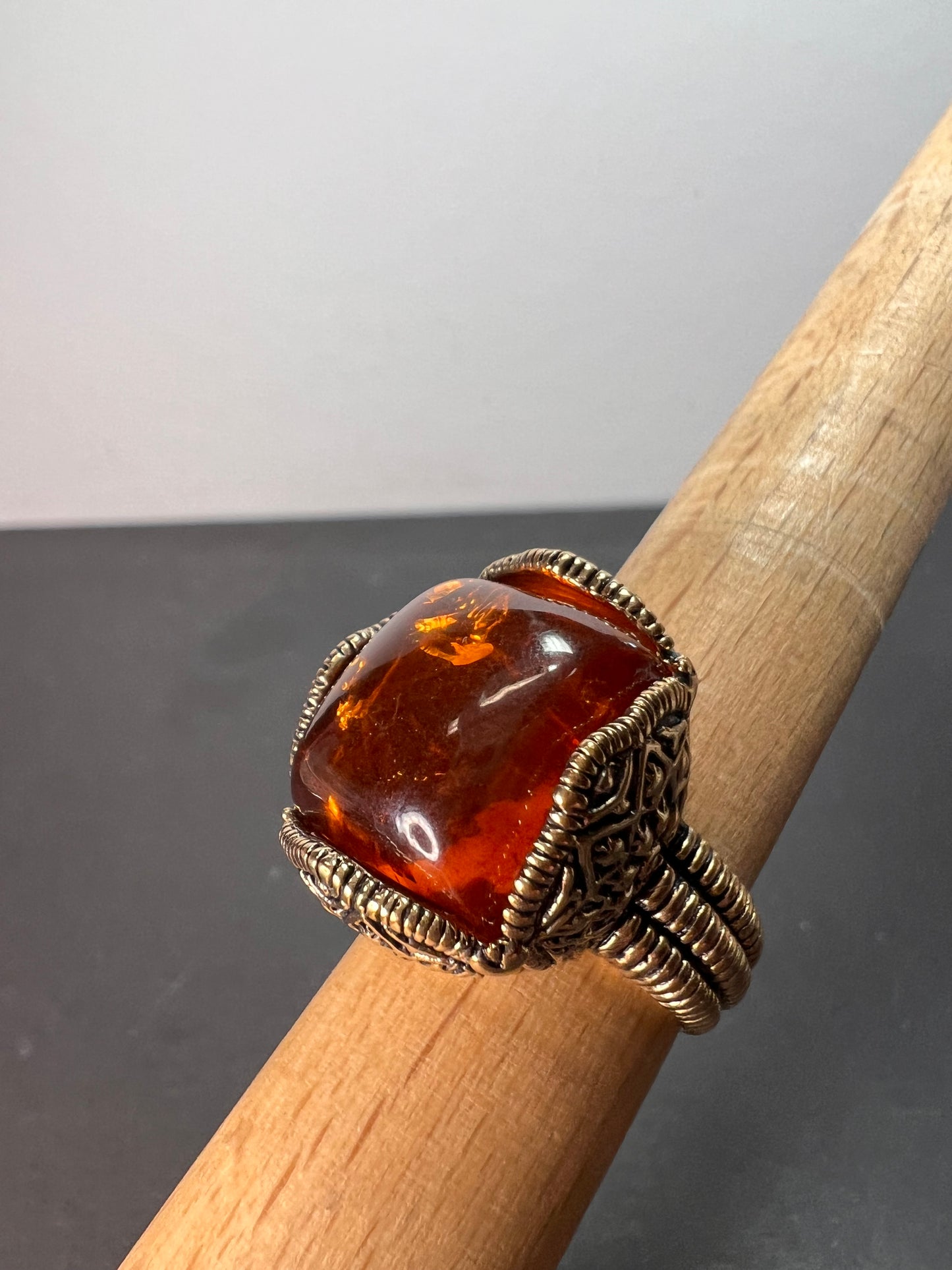 Designer Barse amber brass ring size 9