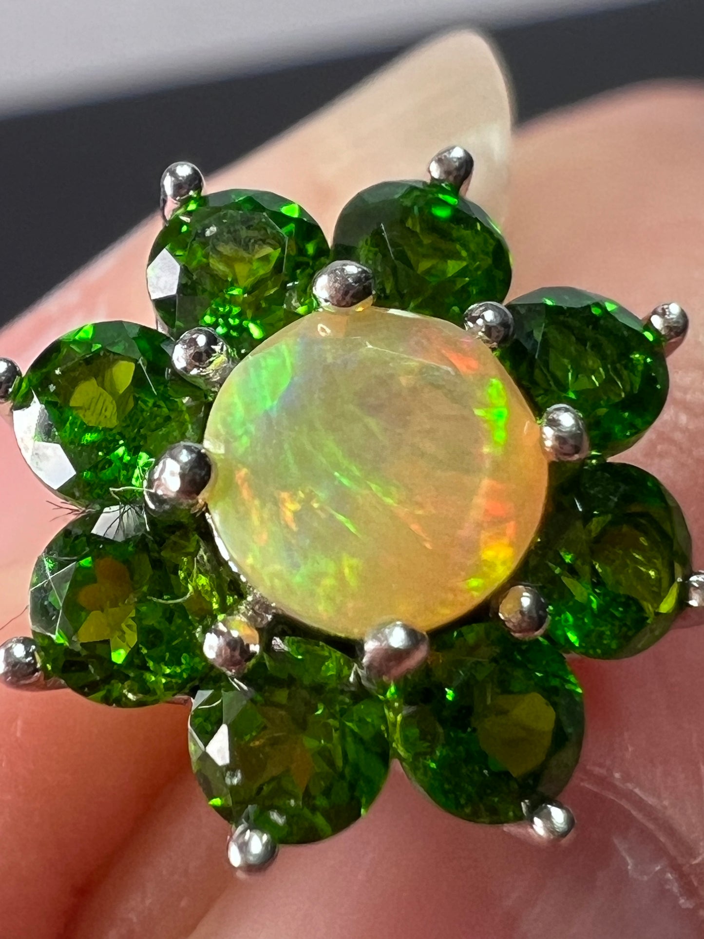 Chrome diopside opal flower stud earrings