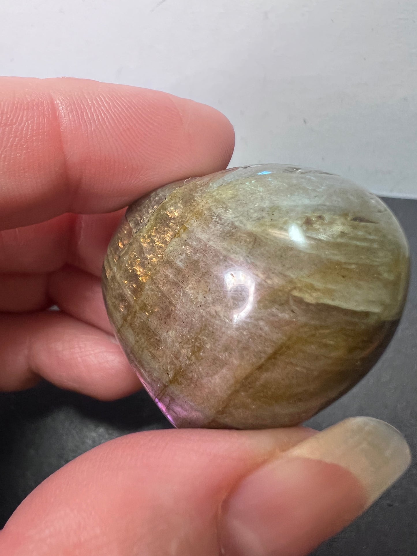 Labradorite heart with pink and purple flash