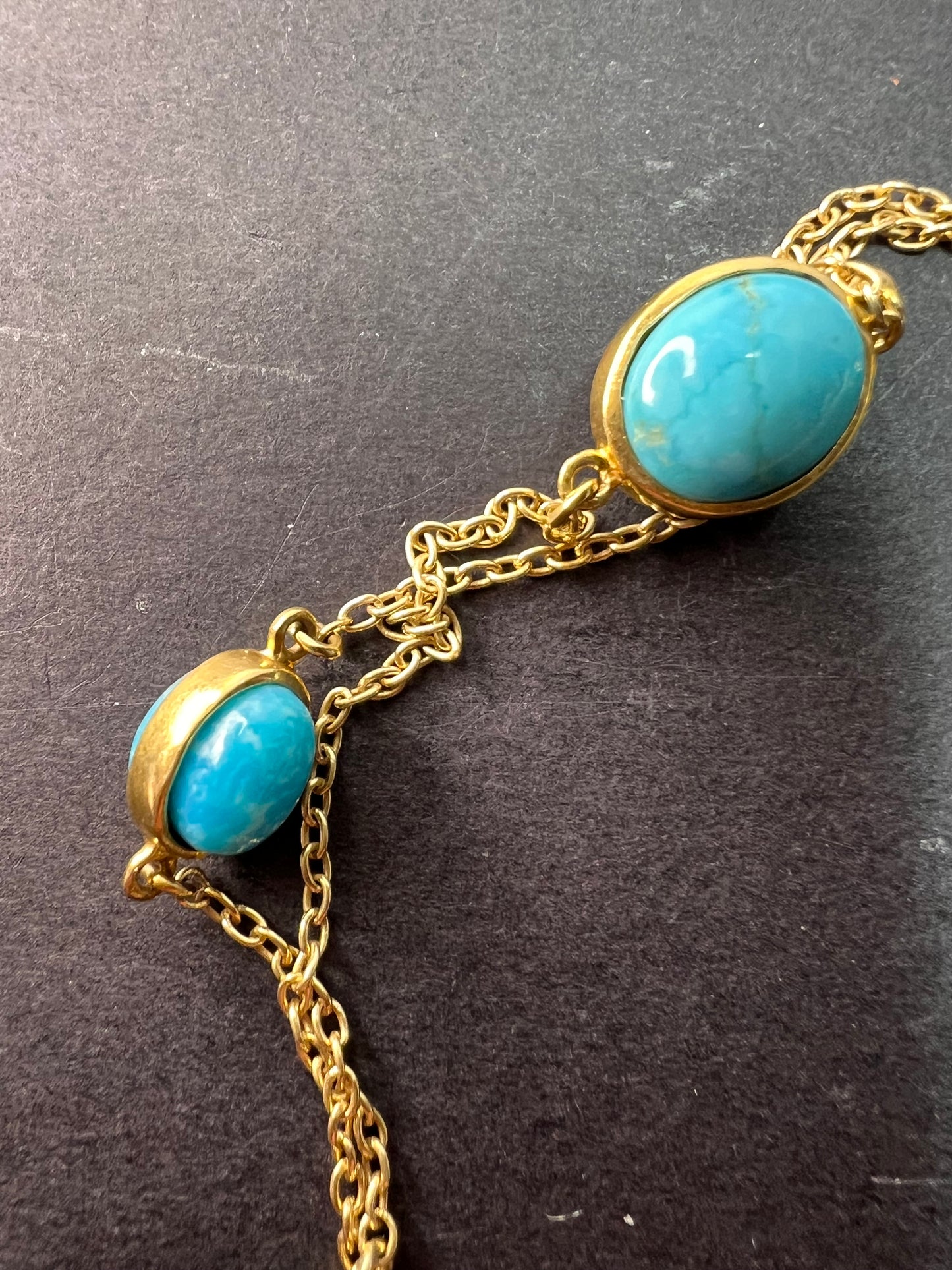 Turquoise 36 inch station necklace in vermeil yellow gold over sterling silver