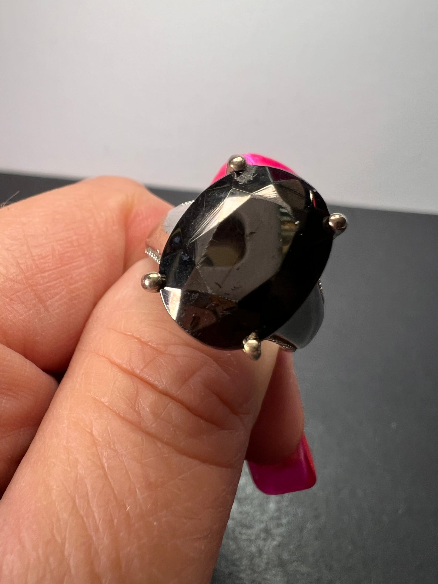 Faceted shungite sterling silver ring size 9