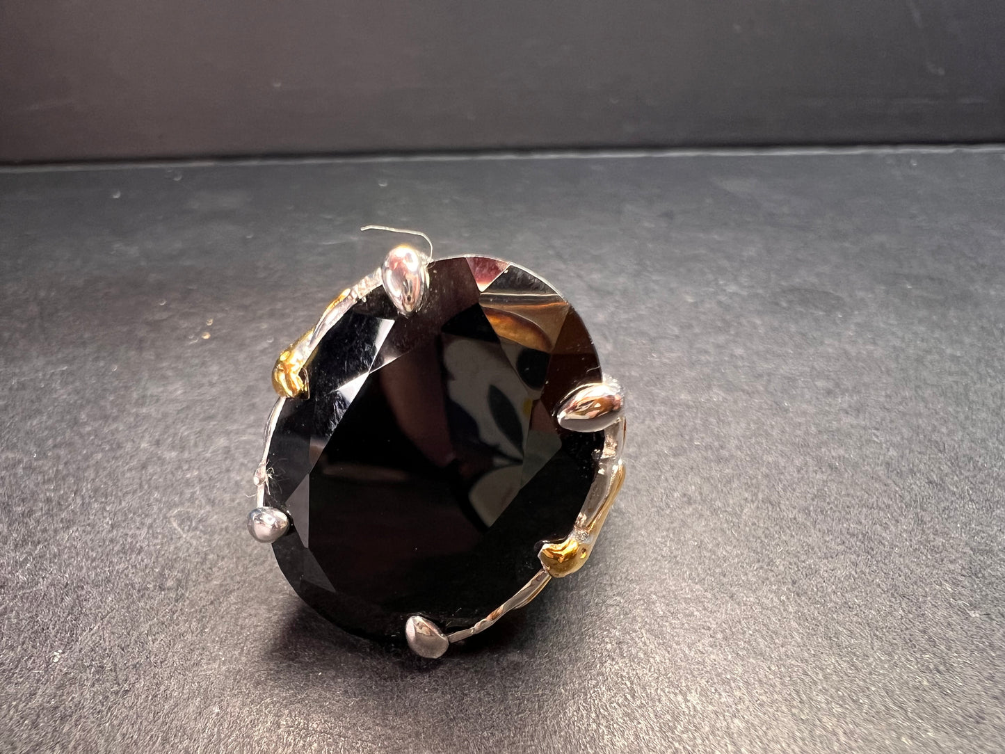 NEW Black spinel Phoenix ring in rhodium and gold vermeil over sterling silver size 7