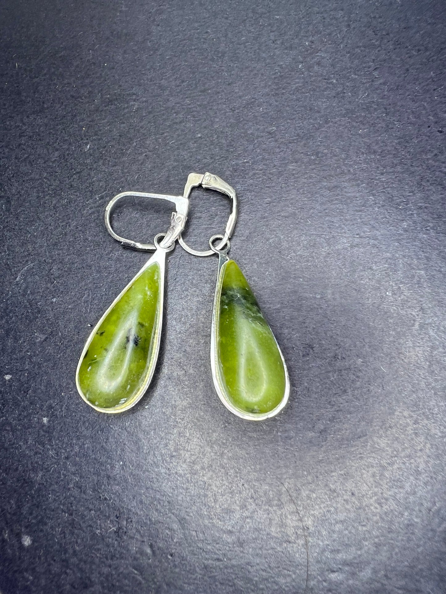 Nephrite Jade sterling silver drop earrings