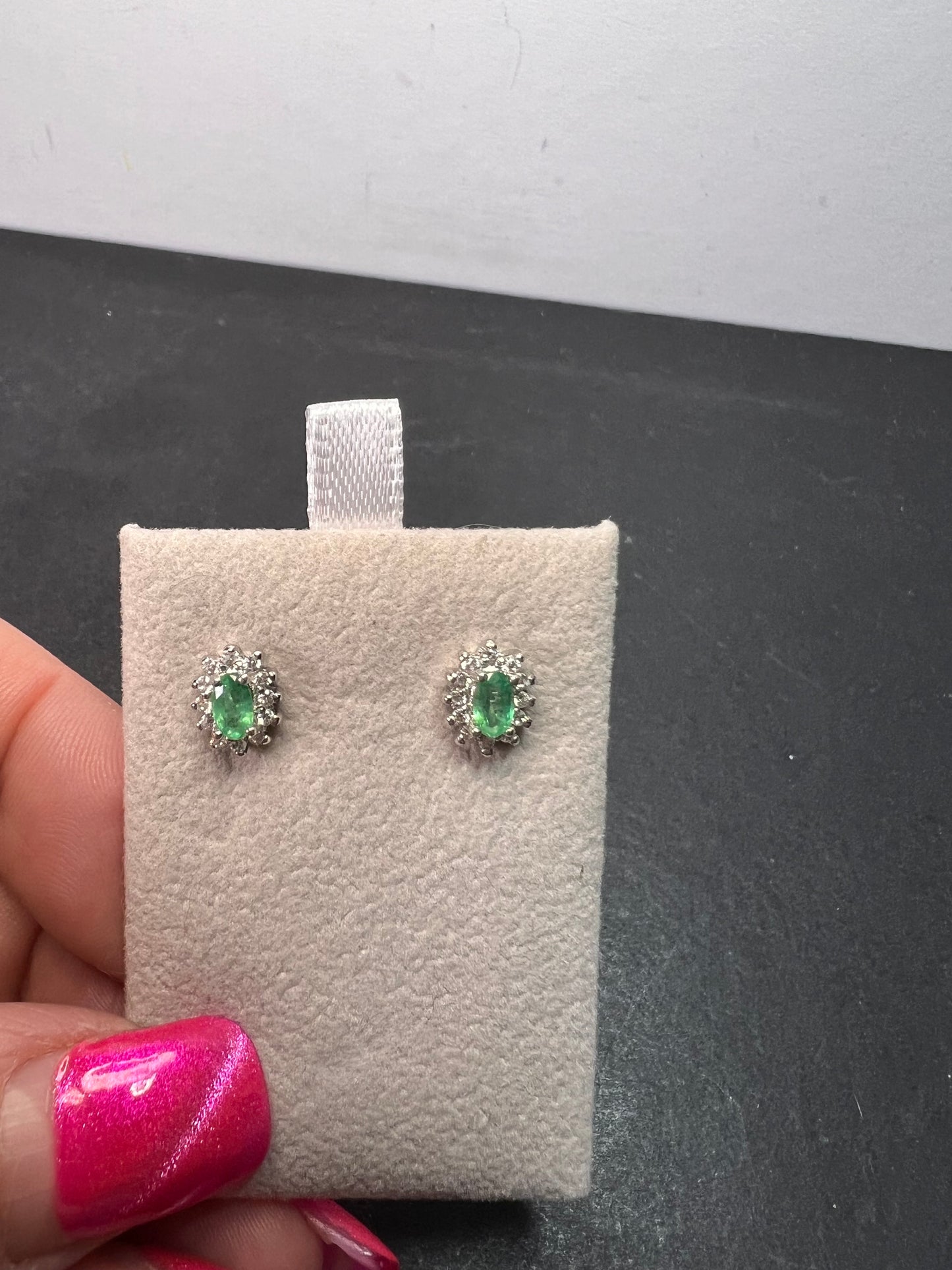 Zambian emerald and zircon sunburst stud earrings in platinum over sterling silver *NEW*