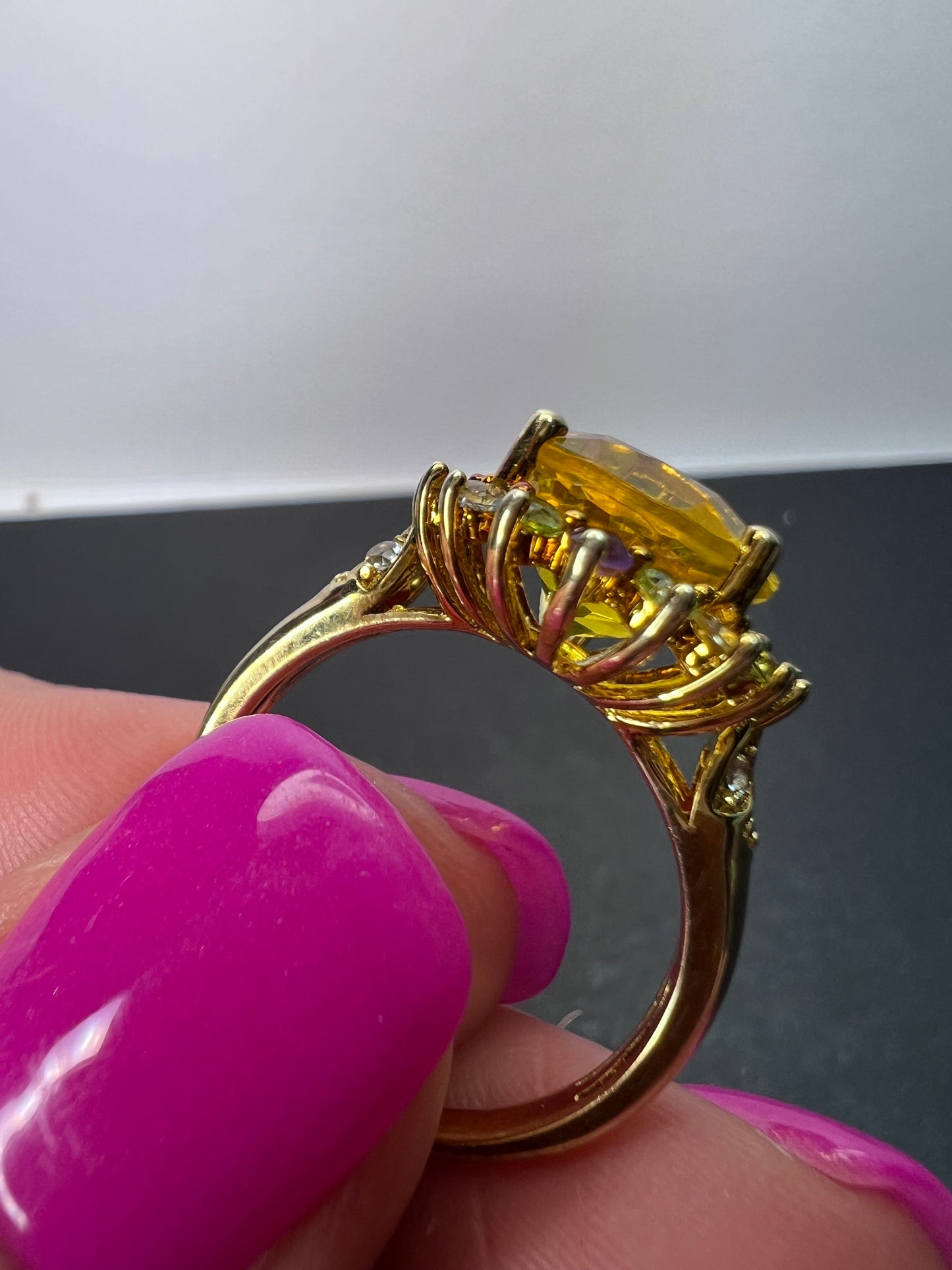 Yellow topaz multi stone gold over sterling silver halo cocktail ring size 8