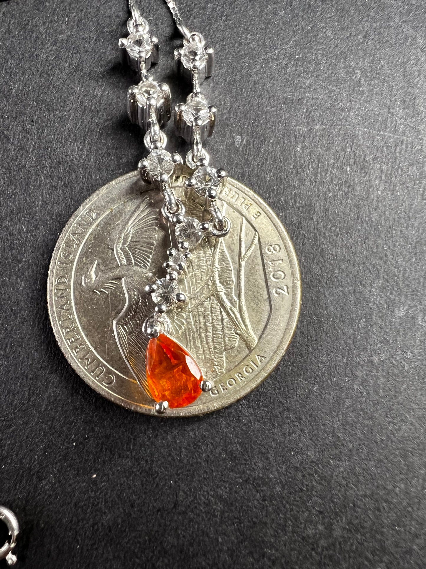 Vintage Sterling Silver Mexican Fire Opal & White Topaz Y Necklace